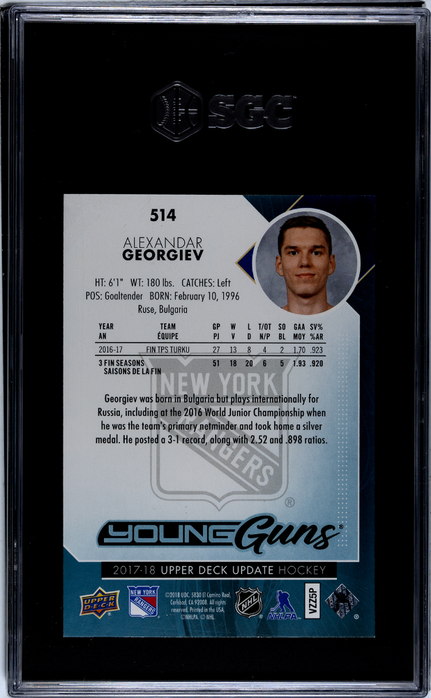 2017-18 Upper Deck Alexandar Georgiev Young Guns Rookie #514 SGC 9.5 Rangers