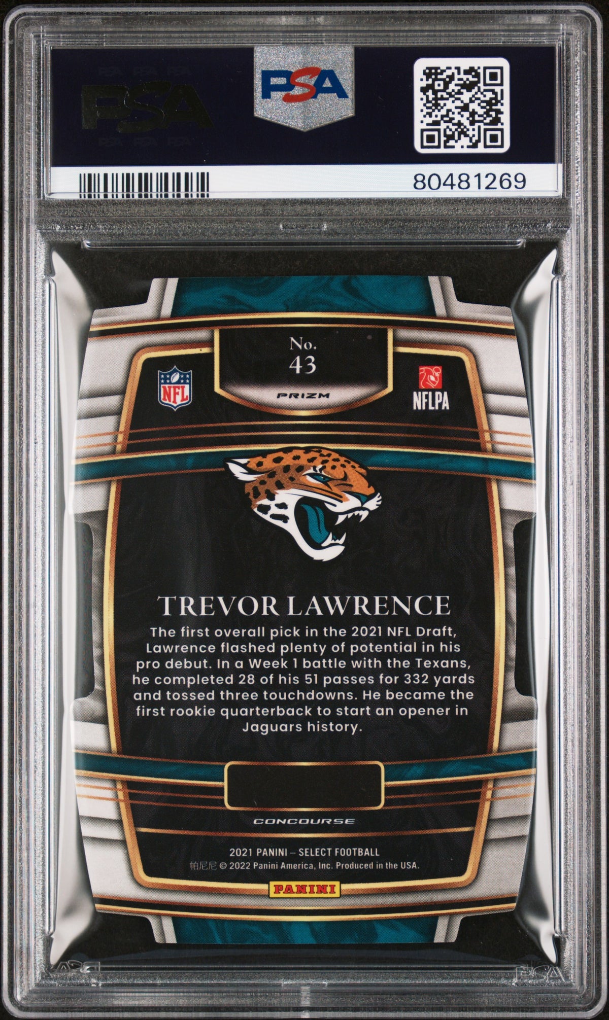 2021 Panini Select Trevor Lawrence D Red Yellow Prizm Rookie #43 PSA 10 Jaguars