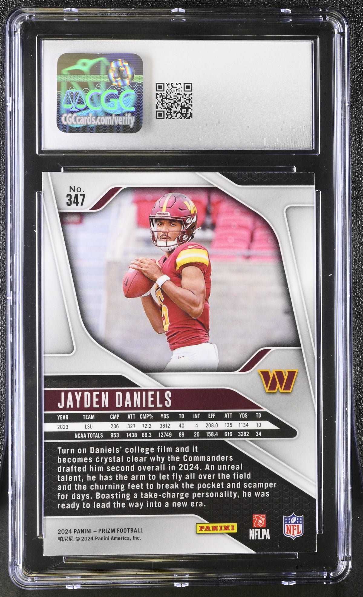 2024 Panini Prizm Jayden Daniels Rookie #347 CGC 9 Washington Commanders