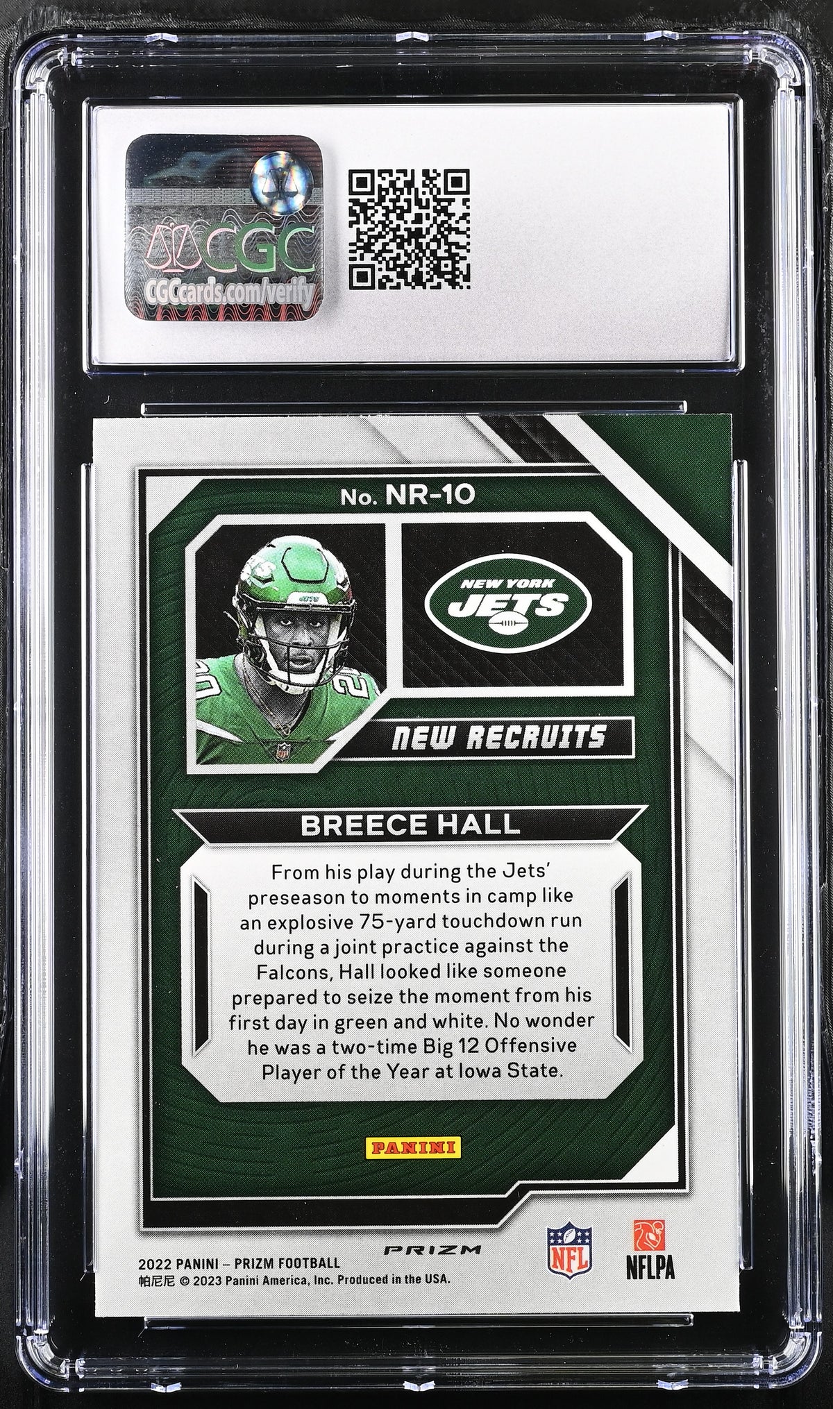 2022 Panini Prizm Breece Hall Silver New Recruits #NR-10 CGC 9