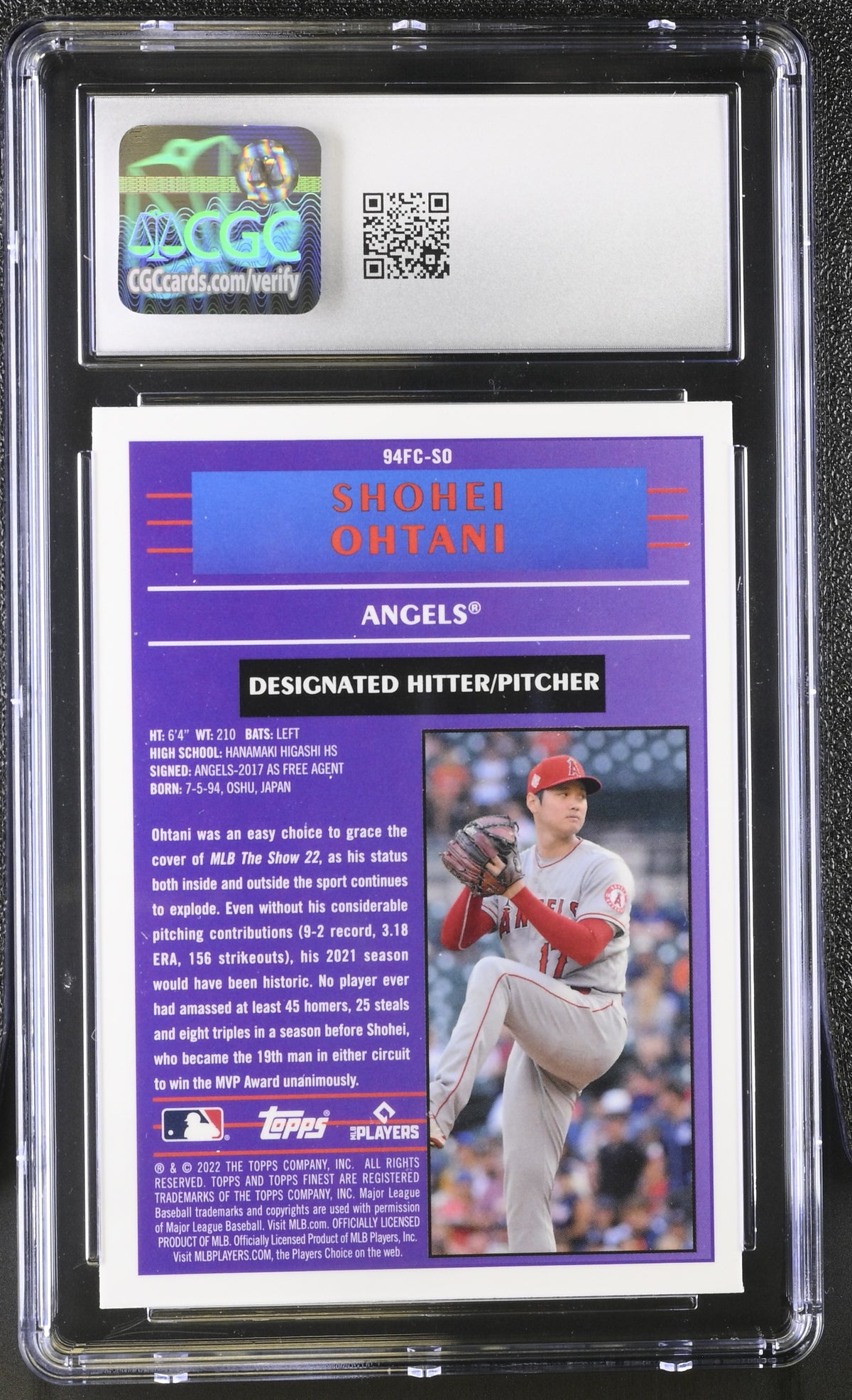 2022 Topps Finest Shohei Ohtani '94 Cornerstones #94FC-SO CGC 9 Angels