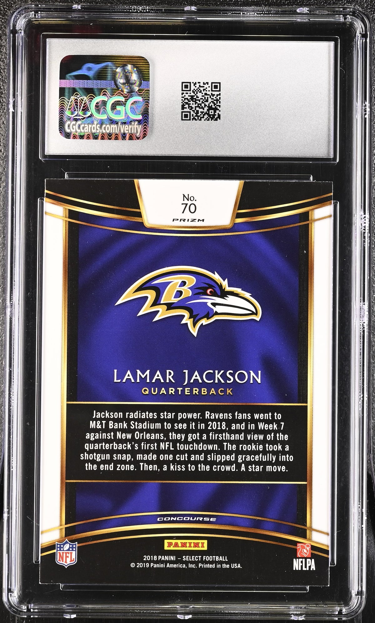 2018 Panini Select Lamar Jackson Silver Rookie #70 CGC 9.5 Baltimore Ravens