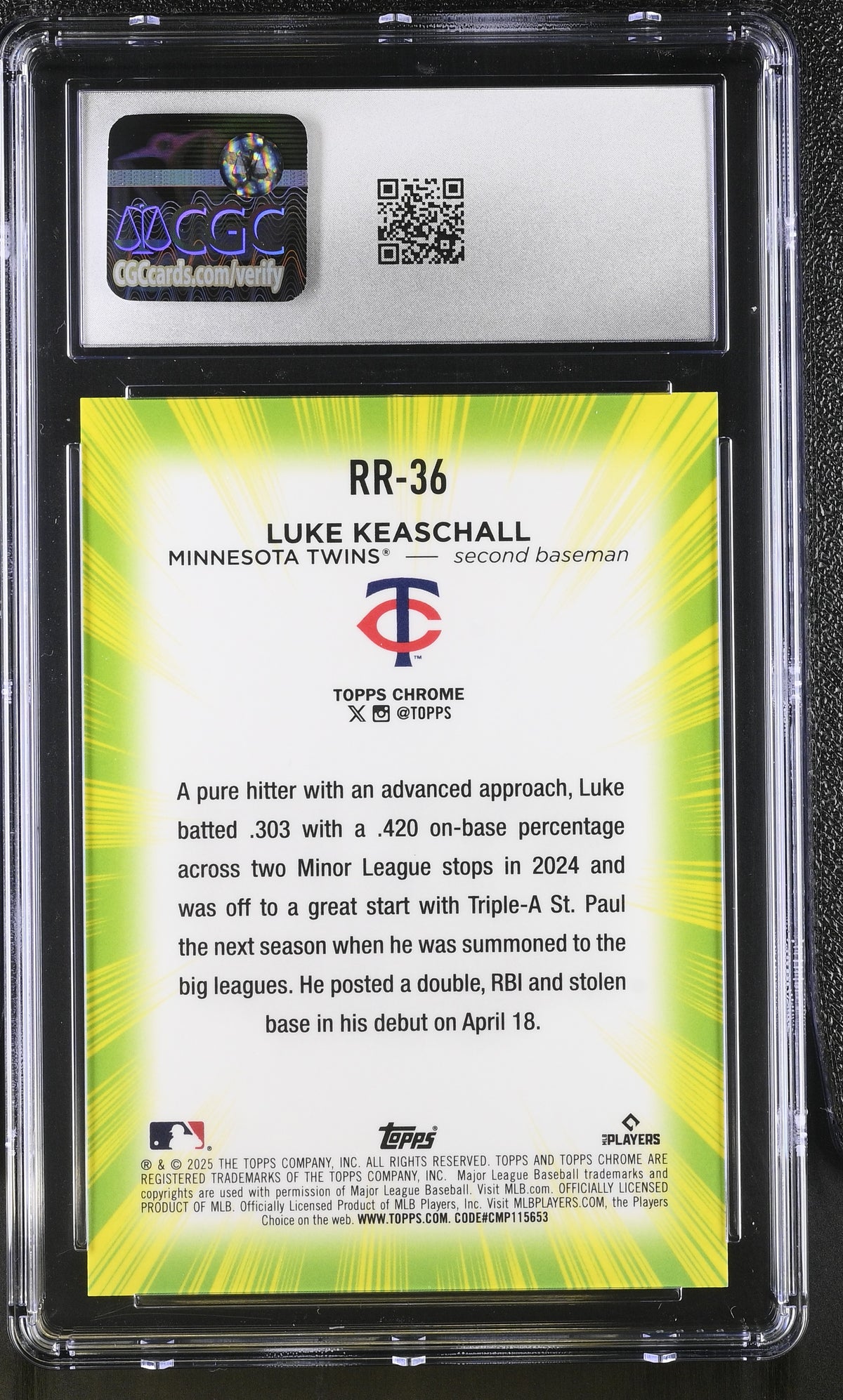2025 Topps Chrome Update Luke Keaschall Radiating Rookies #RR-36 CGC 10 Twins