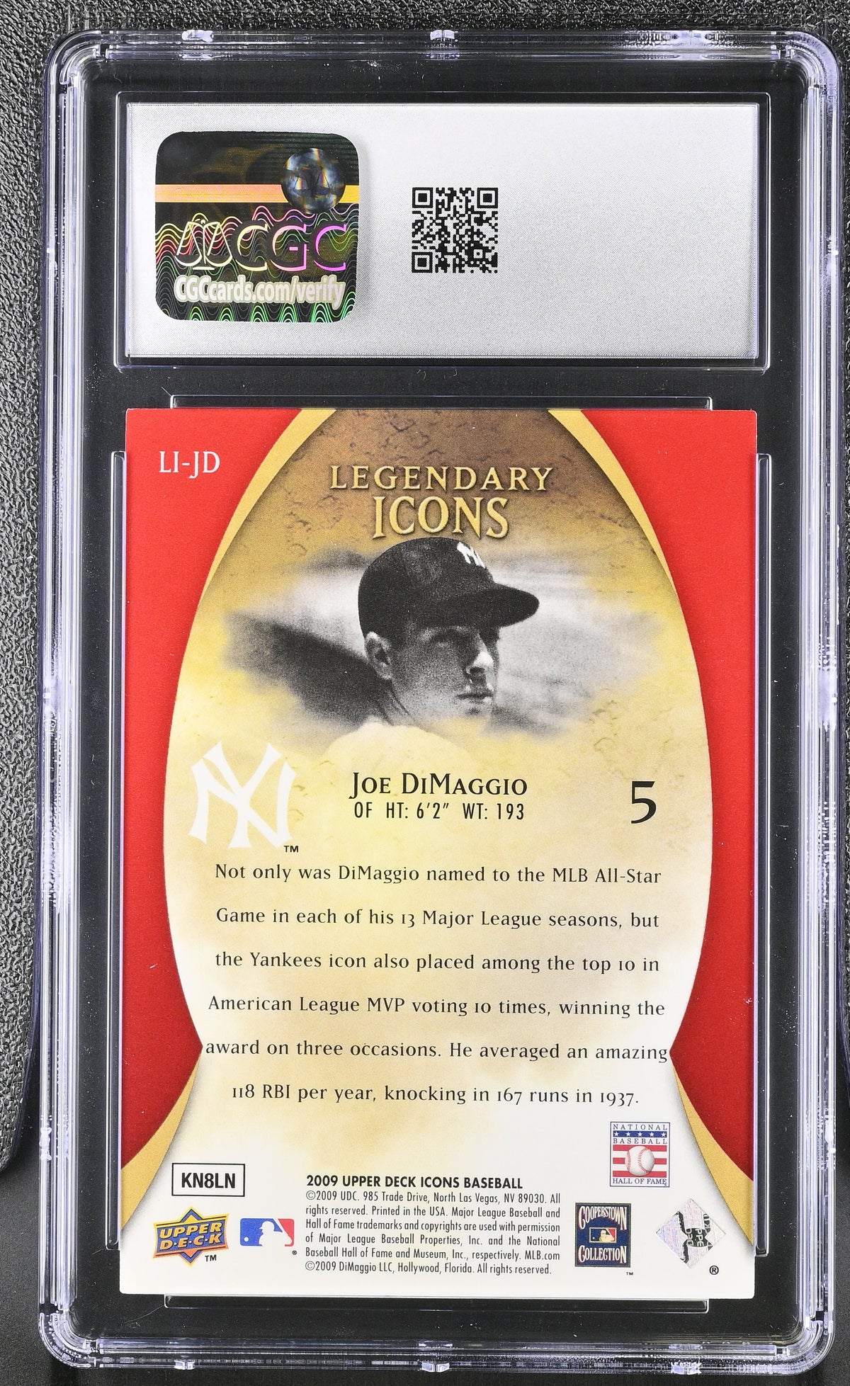 2009 Upper Deck Icons Joe DiMaggio Red /999 Legendary #LI-JD CGC 9 Yankees