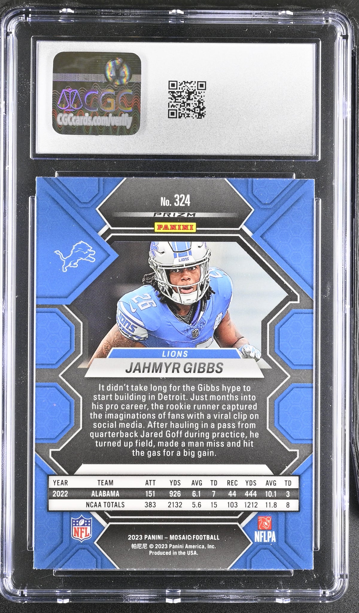 2023 Panini Mosaic Jahmyr Gibbs Camo Red Rookie #324 CGC 9 Detroit Lions