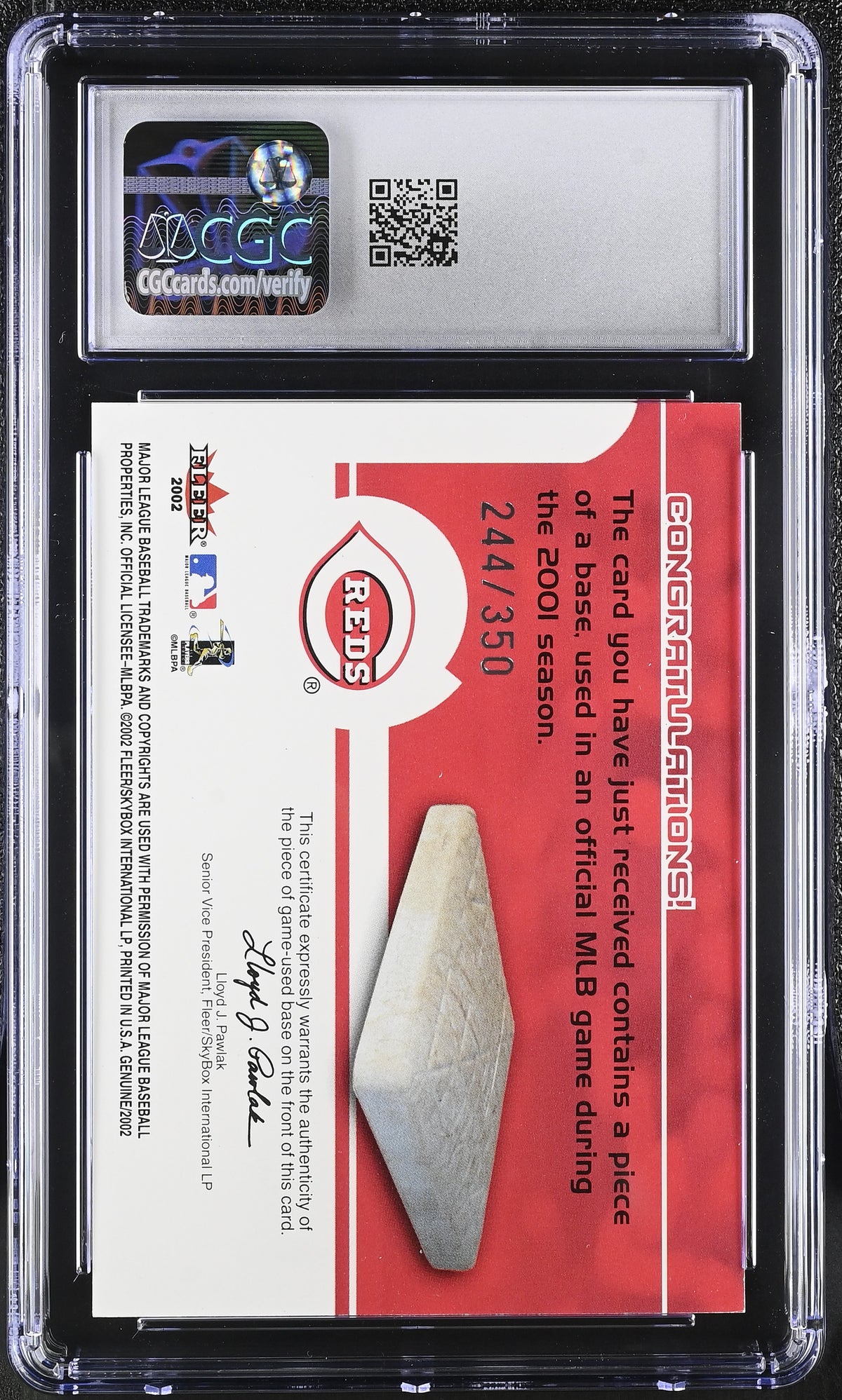 2002 Fleer Genuine Ken Griffey Jr. Game Base Touch 'Em All CGC 9 Cincinnati Reds