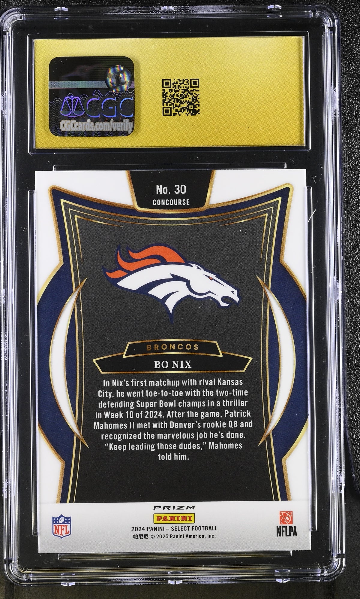 2024 Panini Select Bo Nix Black & Blue Shock Rookie #30 CGC 10 Pristine Broncos