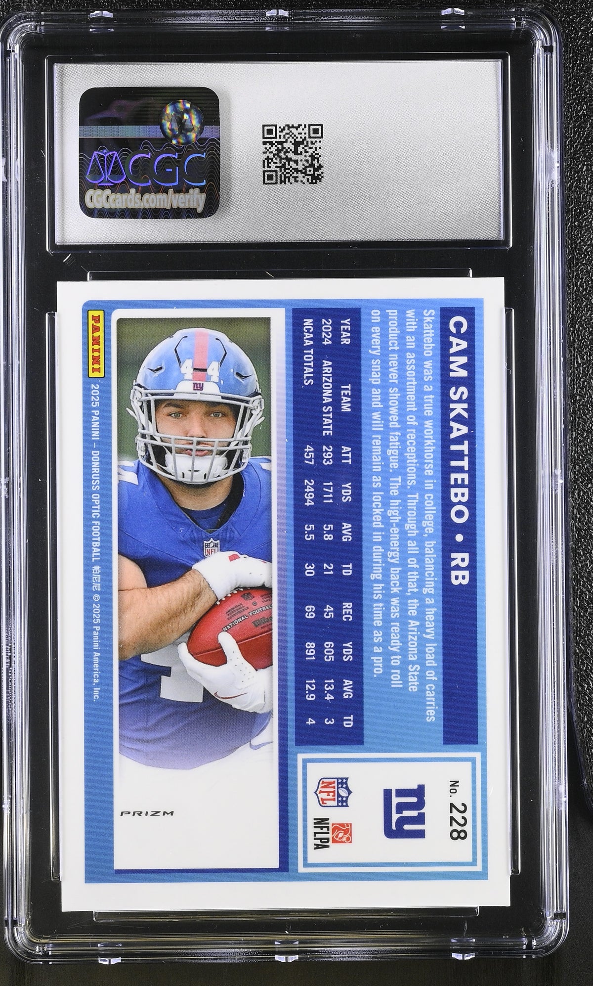 2025 Donruss Optic Cam Skattebo Green Velocity Rookie #228 CGC 9 New York Giants