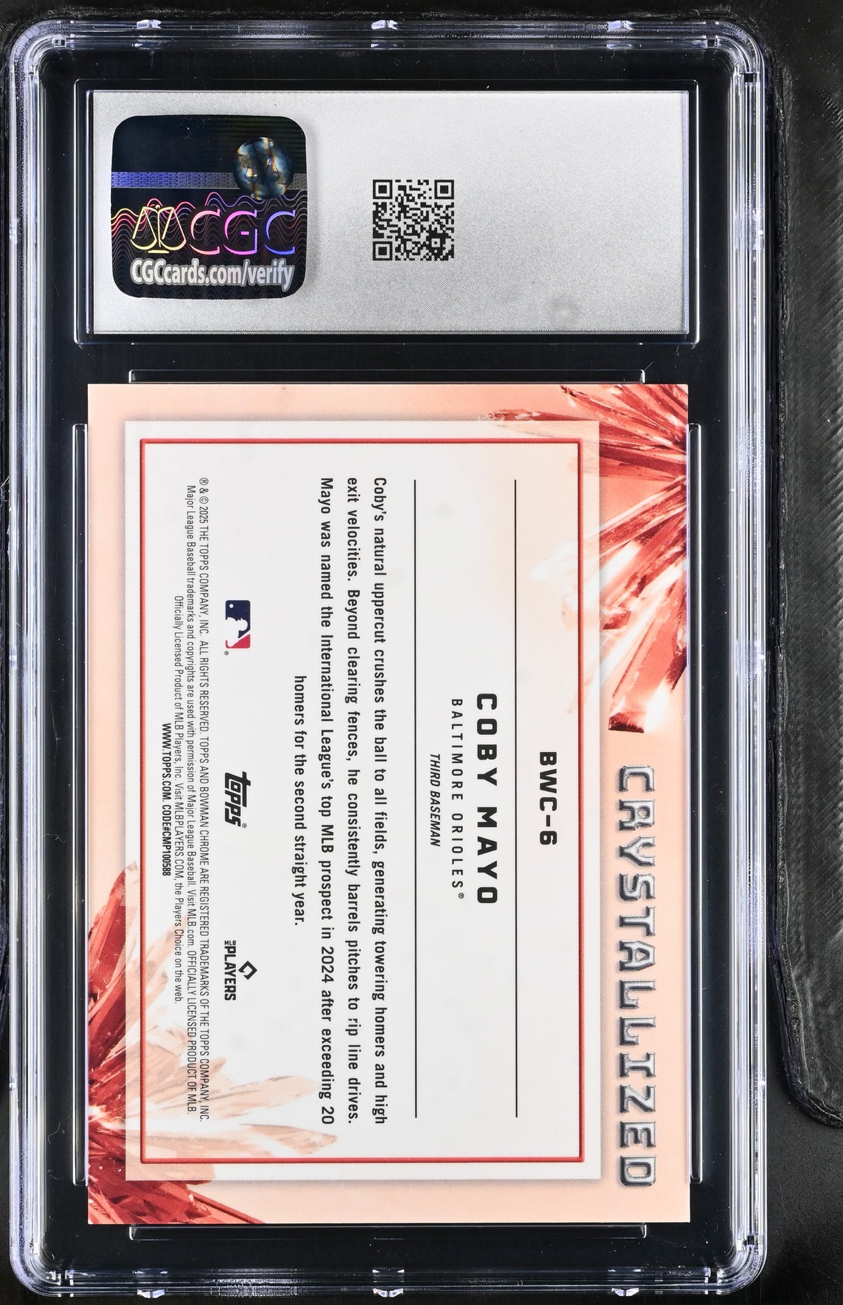 2025 Bowman Coby Mayo Rookie Crystalized #BWC-6 CGC 10 Baltimore Orioles