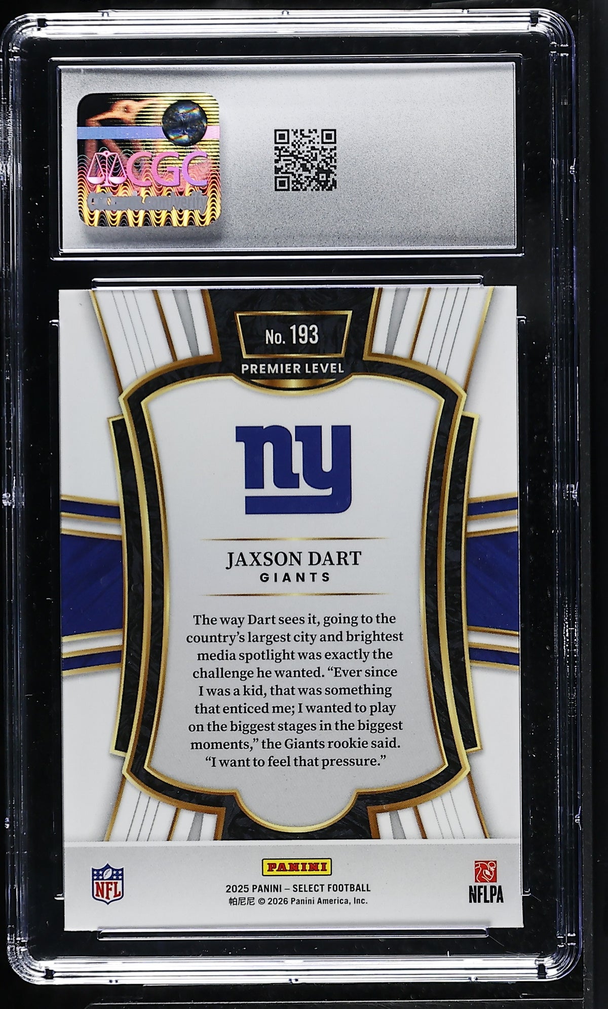 2025 Panini Select Jaxson Dart #193 CGC 9