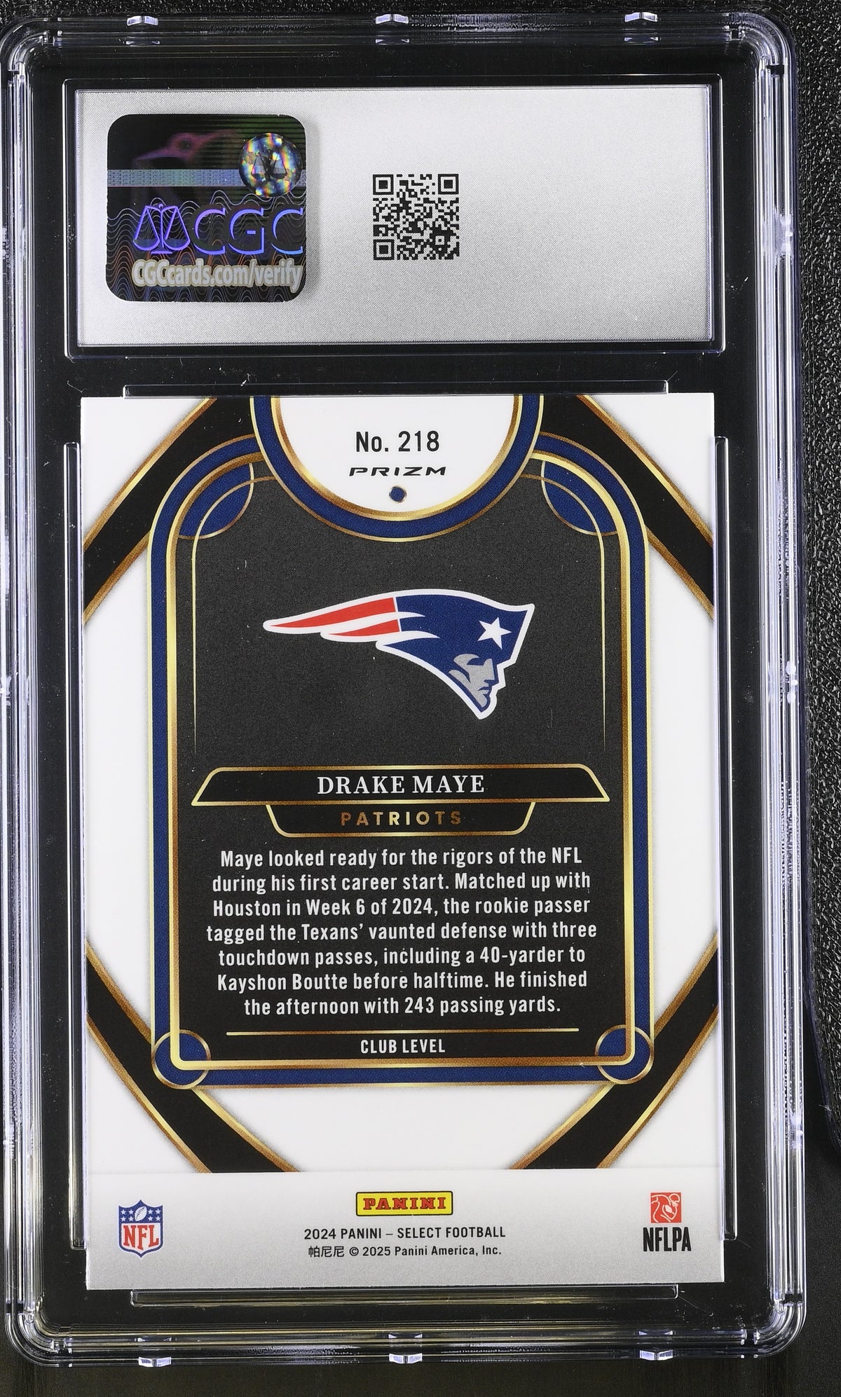 2024 Panini Select Drake Maye Black & Green Shock Rookie #218 CGC 10 Patriots