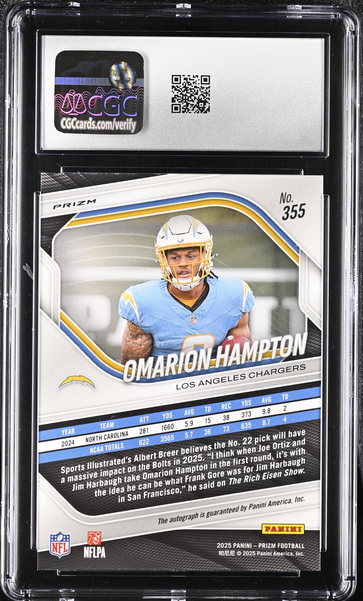 2025 Panini Prizm Omarion Hampton Purple Pulsar Rookie Auto #355 CGC 10 Chargers