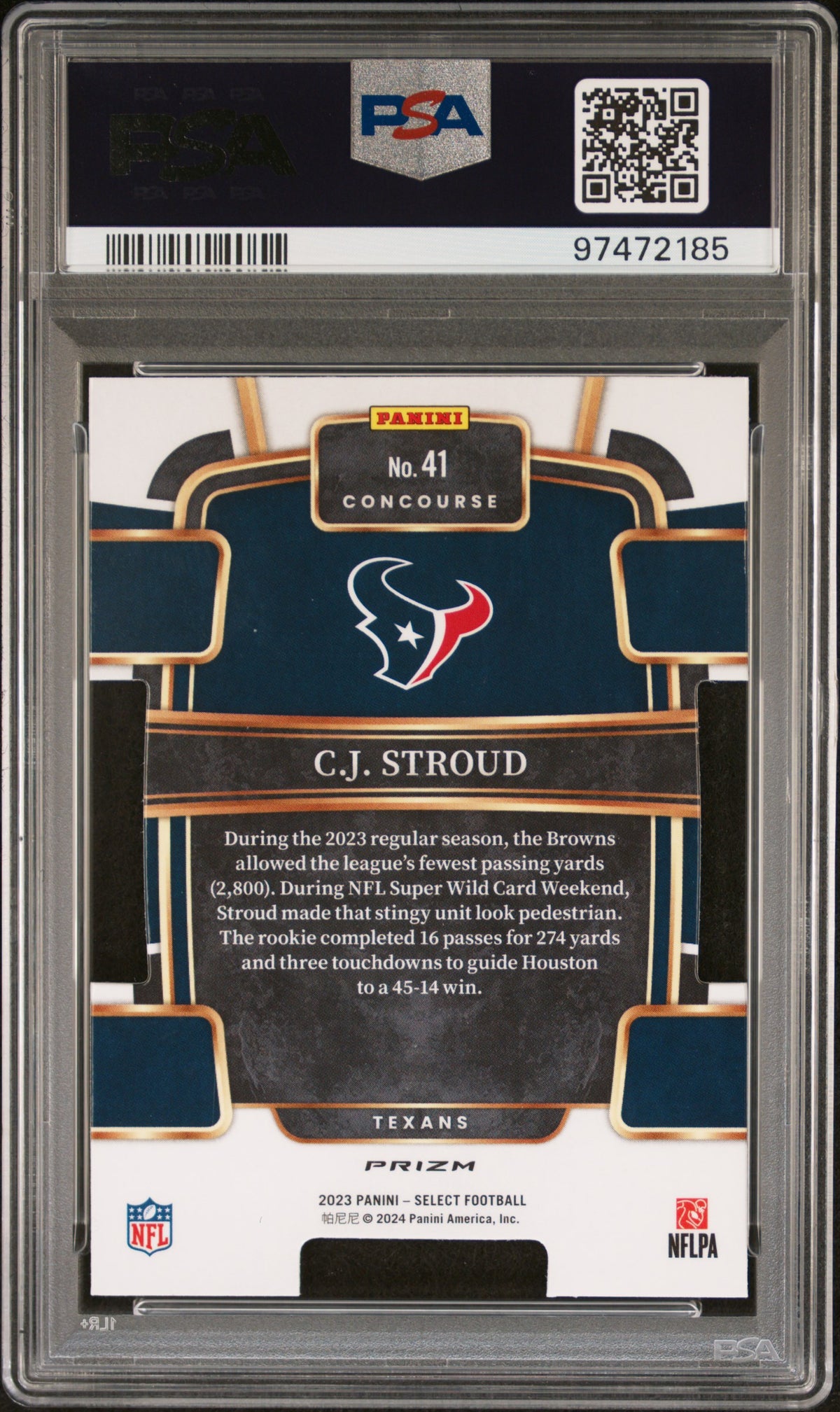 2023 Panini Select CJ Stroud Die Cut Silver Prizm #41 PSA 8
