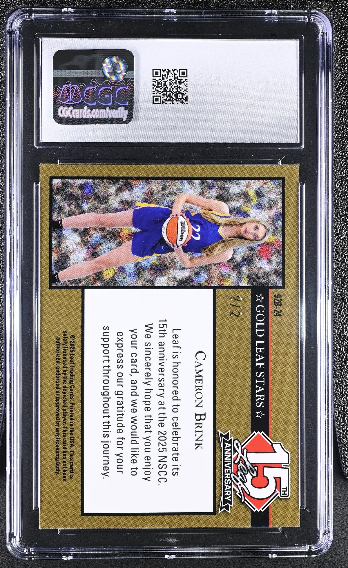2025 Leaf 15th Anniversary Cameron Brink Black Shimmer /2 #92B-24 CGC 9 Sparks