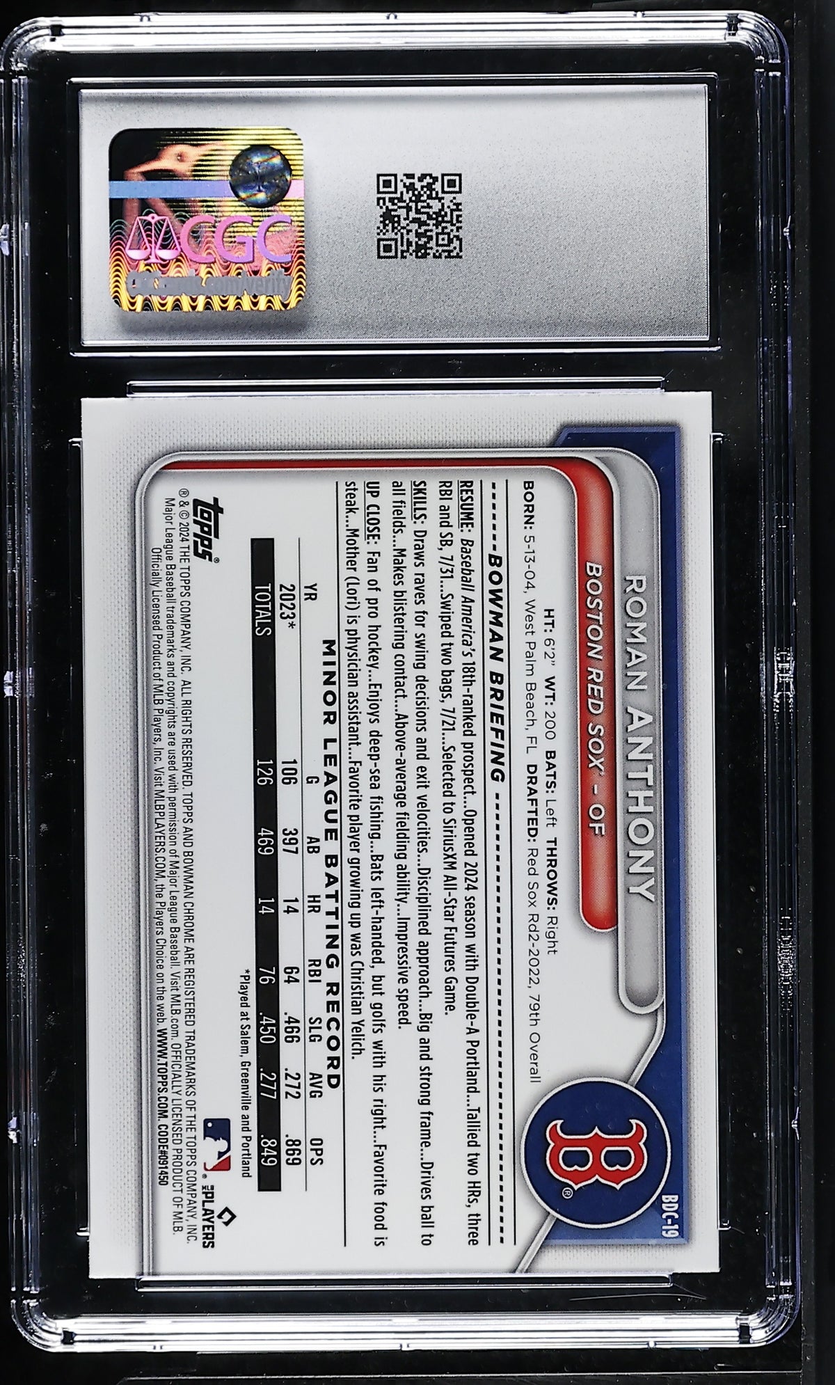 2024 Bowman Draft Roman Anthony #BDC-19 Chrome CGC 9.5