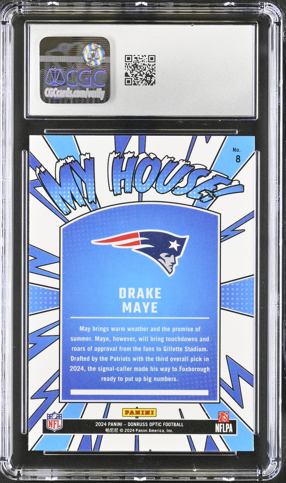 2024 Donruss Optic Drake Maye Rookie My House! #8 CGC 10 New England Patriots