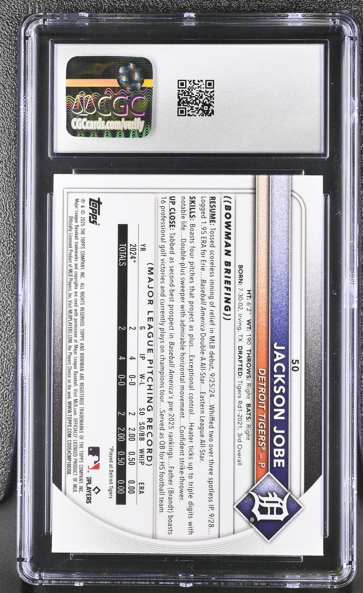 2025 Bowman Jackson Jobe #50 Red Rookie Redemption CGC 9