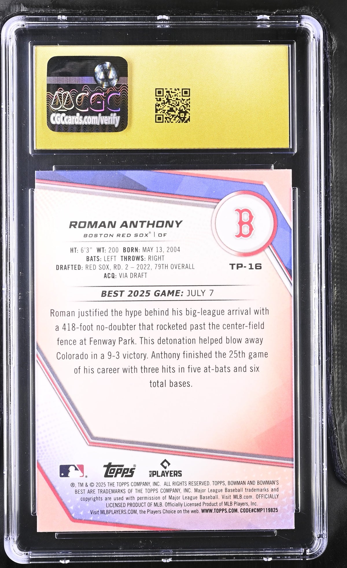 2025 Best Roman Anthony Wave Refractor Rookie #TP-16 CGC 10 Pristine Red Sox