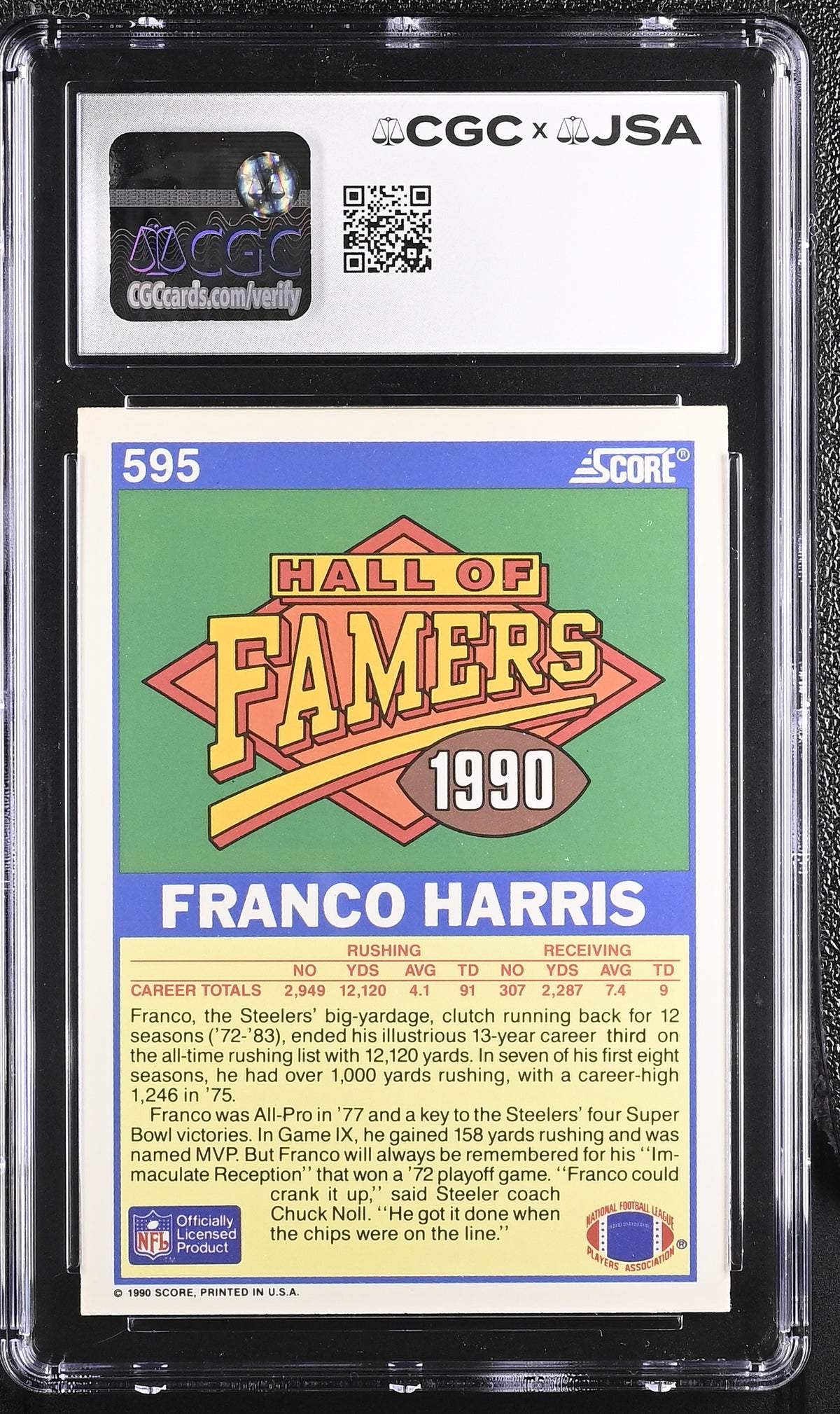 1990 Score Franco Harris Auto Autograph Hall of Famer CGC Authentic Steelers