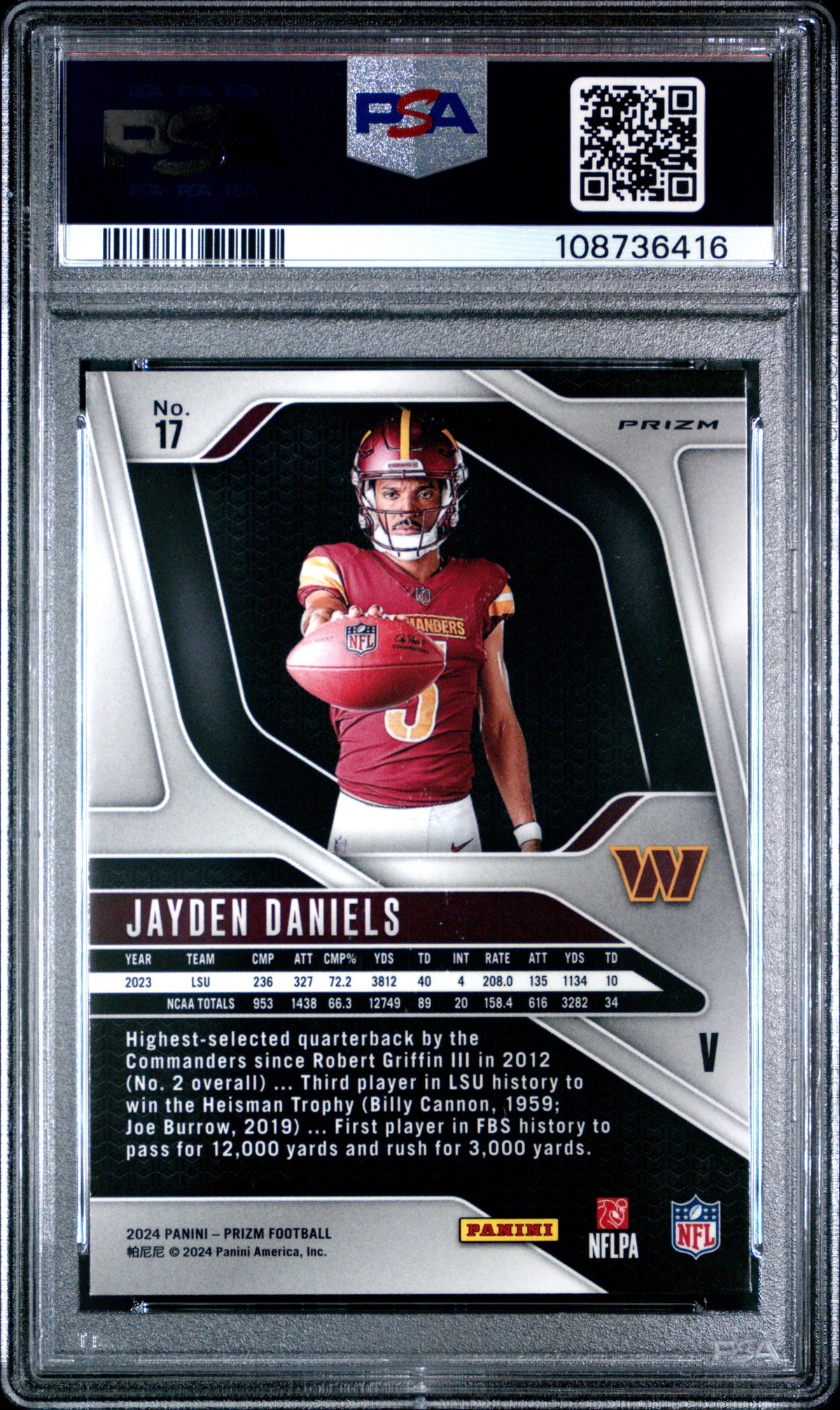 2024 Panini Prizm Rookie Variation Jayden Daniels Rookie #17 PSA 9 Commanders