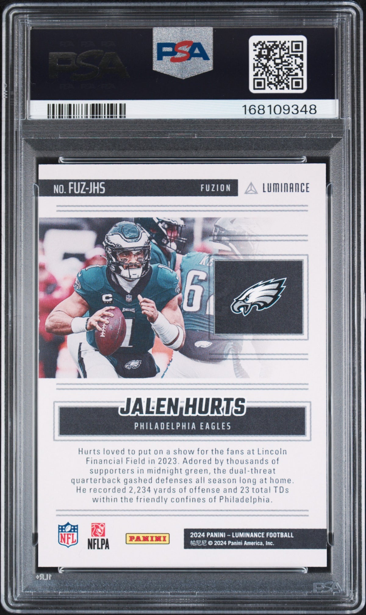 2024 Panini Luminance Fuzion Jalen Hurts Fuzion-Green /10 #FUZJHS PSA A Eagles