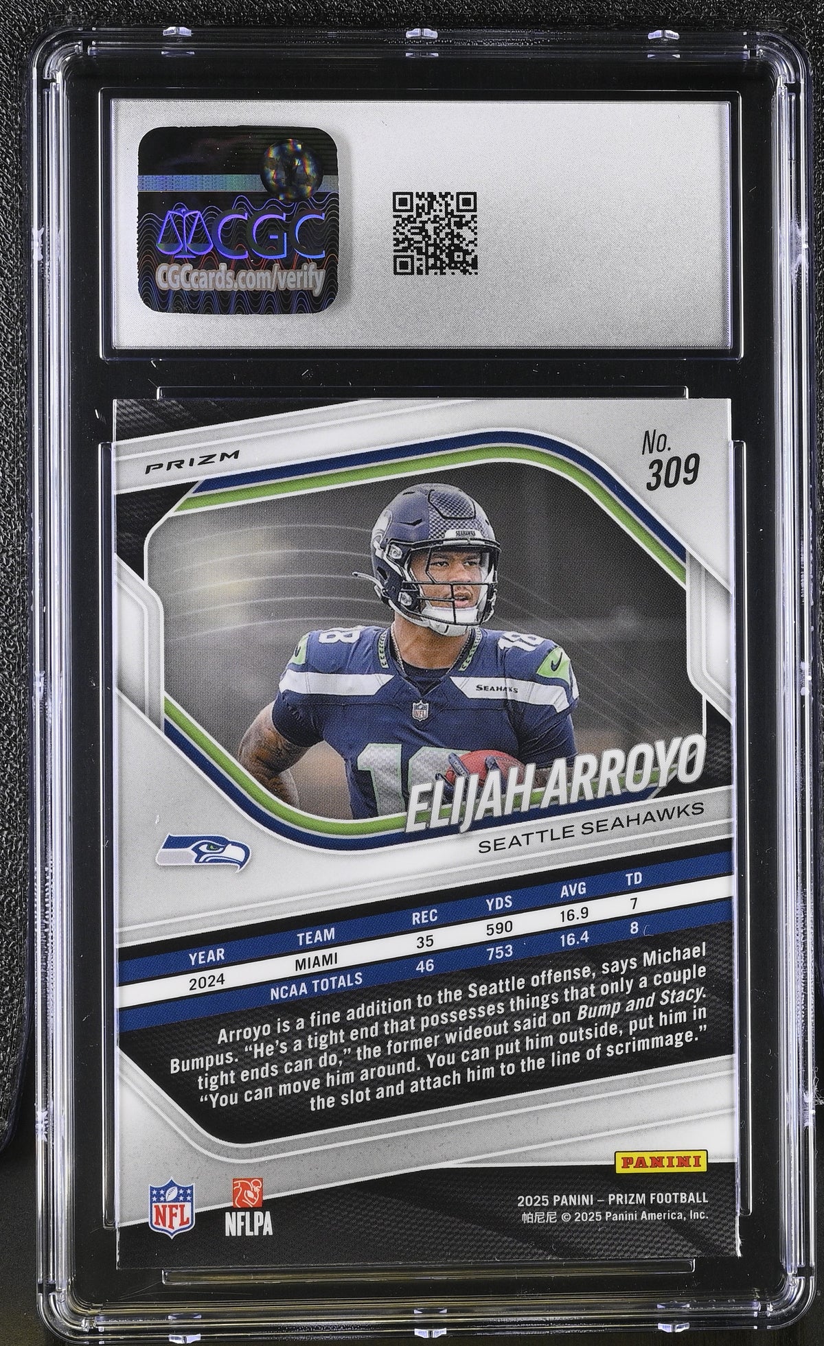 2025 Panini Prizm Elijah Arroyo White Disco #309 CGC 9.5 Seattle Seahawks