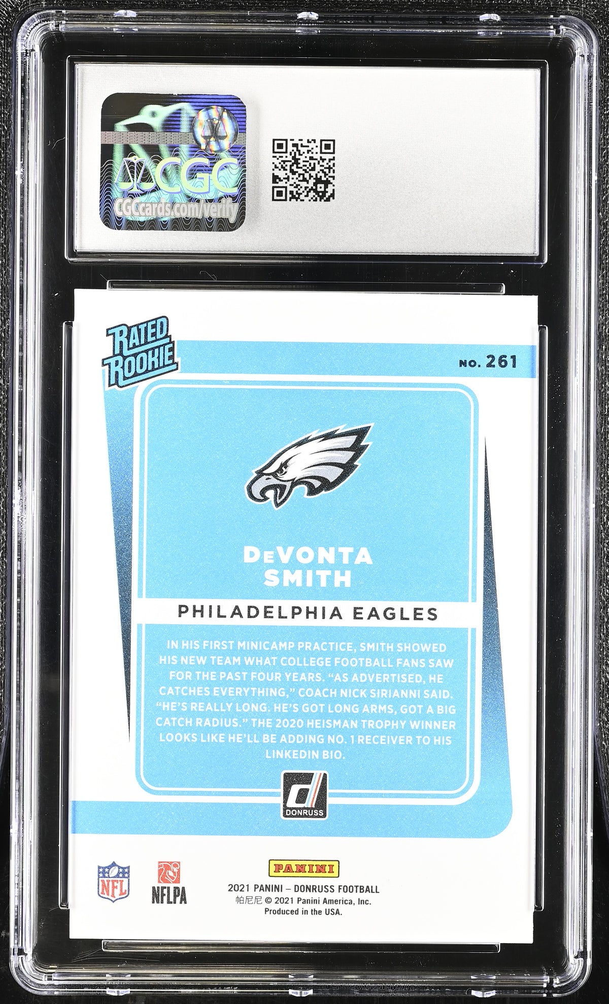 2021 Donruss DeVonta Smith Press Proof Premium Rookie #261 CGC 10 Eagles