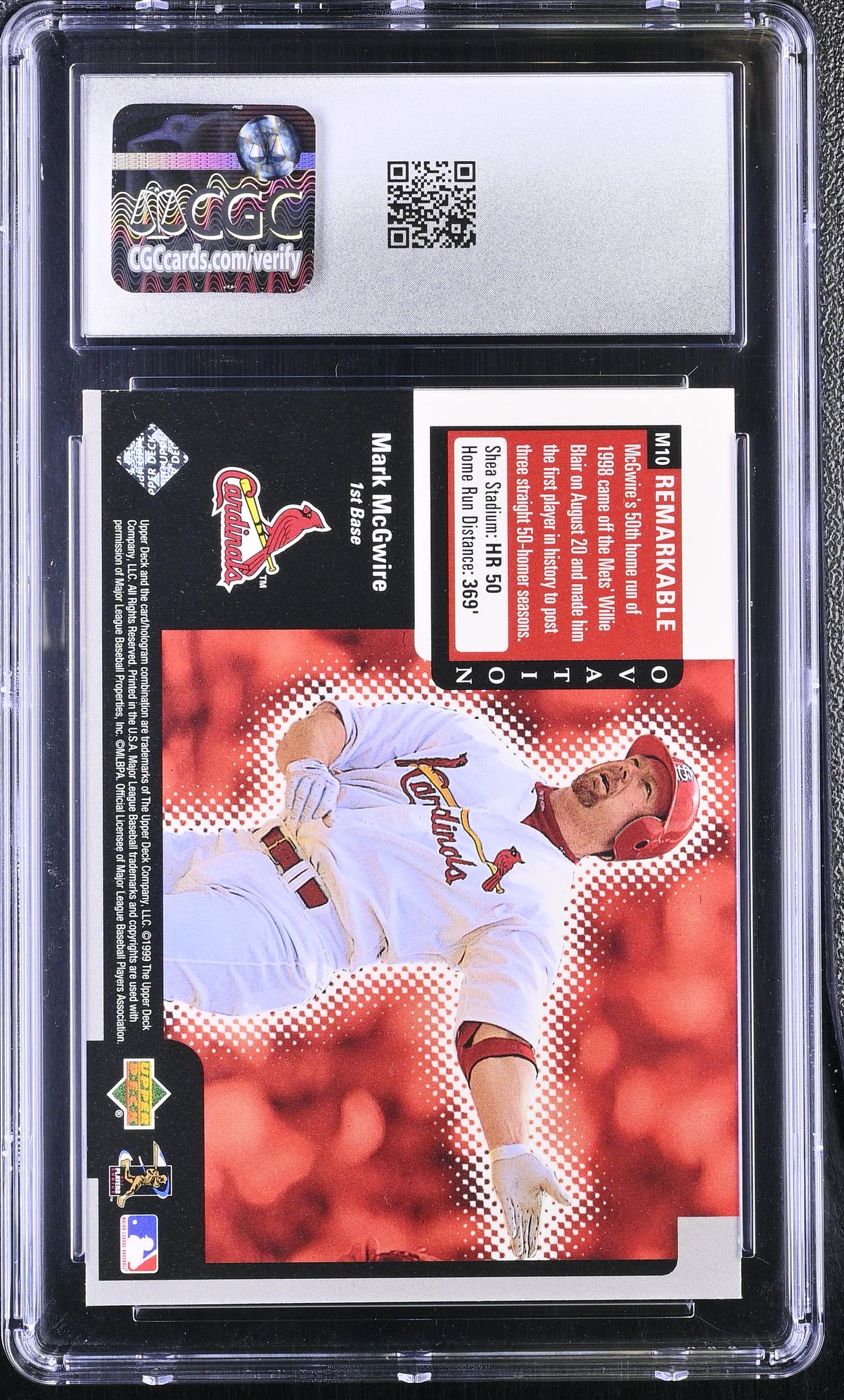1999 Upper Deck Ovation Mark McGwire ReMarkable Moments #M10 CGC 9 Cardinals