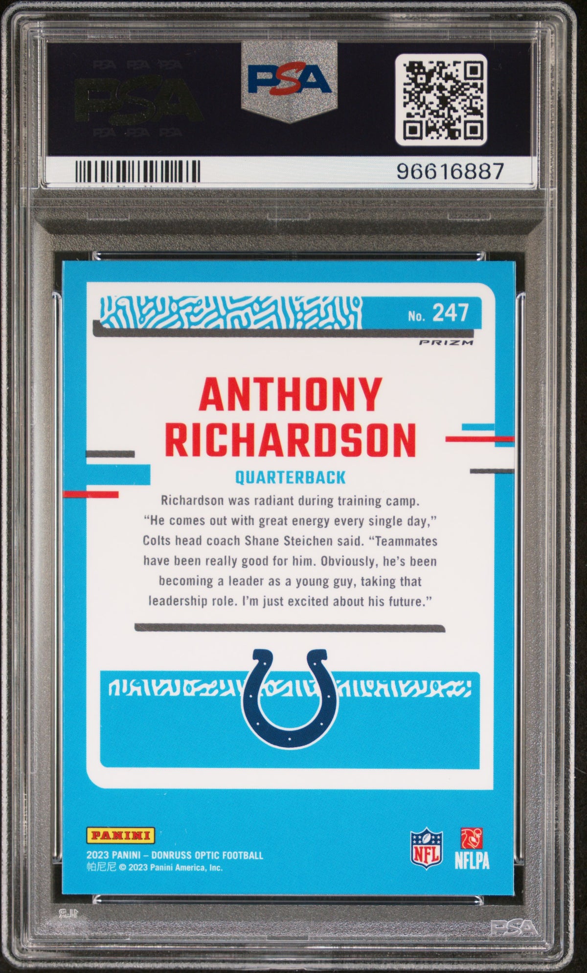 2023 Panini Donruss Optic Anthony Richardson Holo Rookie #247 PSA 9 Colts