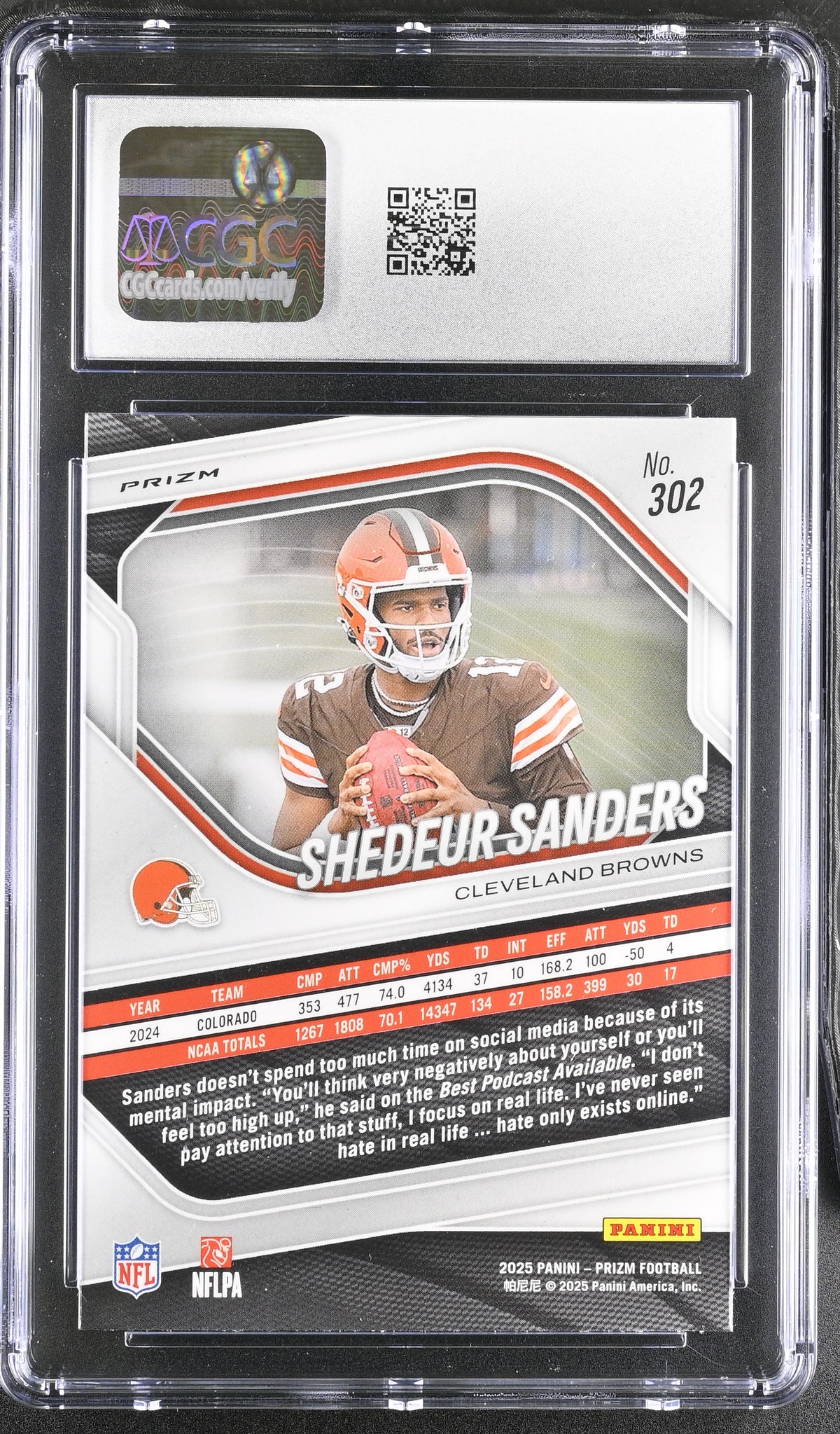 2025 Panini Prizm Shedeur Sanders White Disco Rookie #302 CGC 9 Cleveland Browns