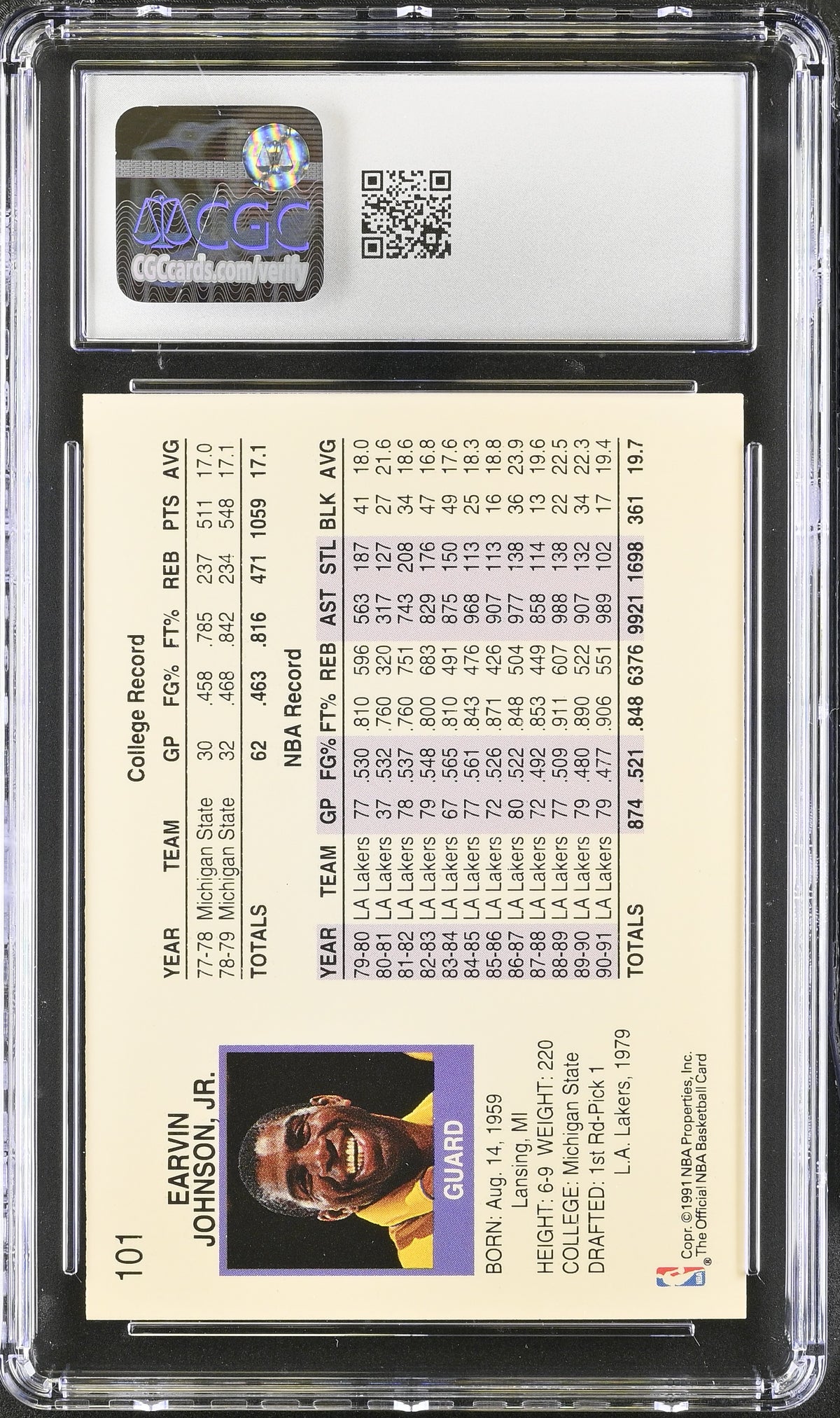 1991-92 Hoops Magic Johnson #101 CGC 9 Los Angeles Lakers