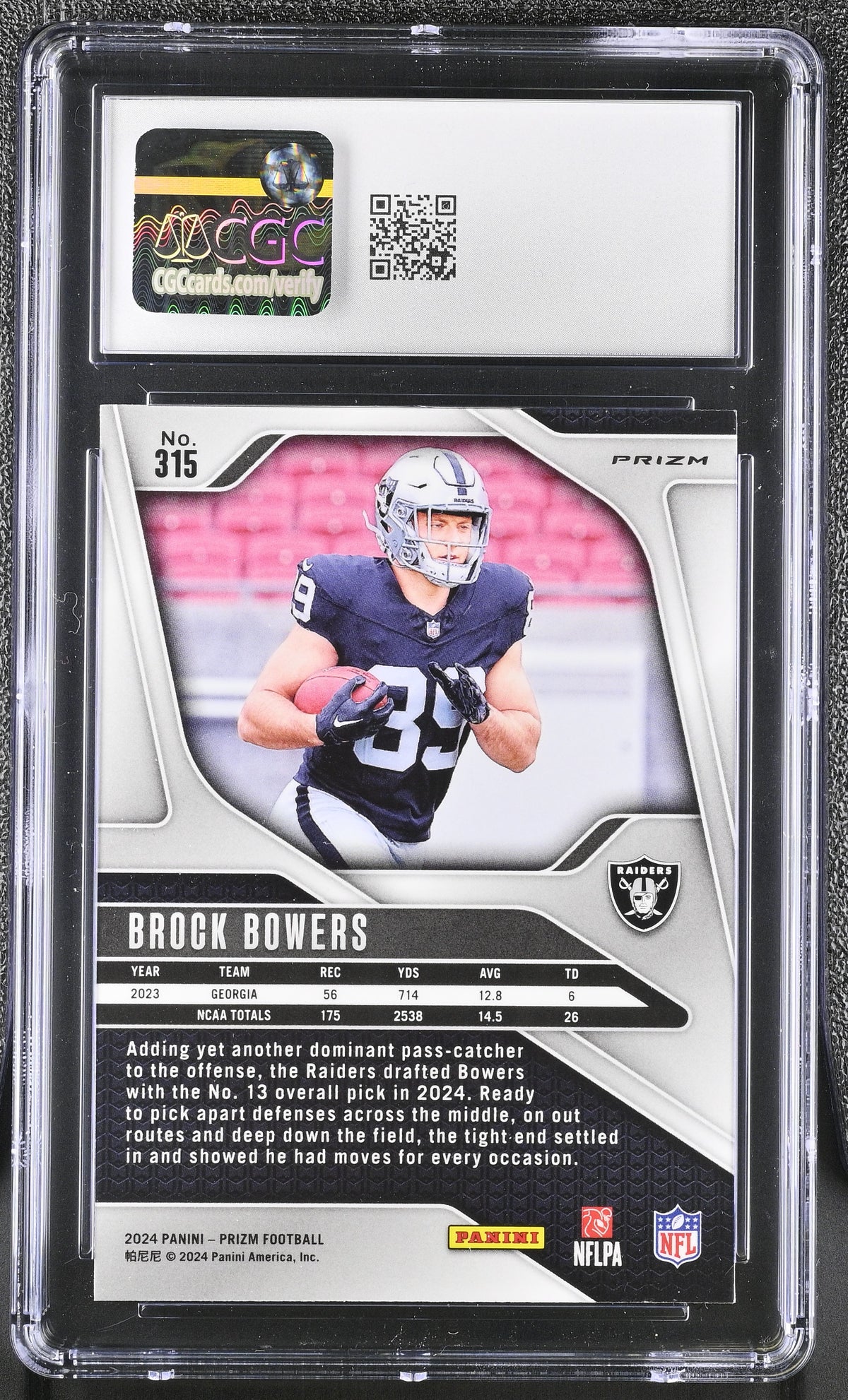2024 Panini Prizm Brock Bowers Disco Rookie #315 CGC 10 Las Vegas Raiders