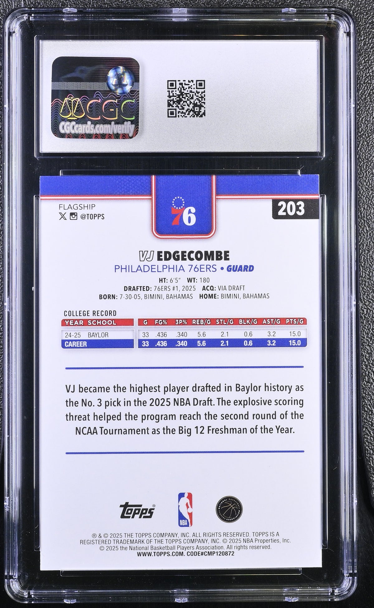 2025-26 Topps VJ Edgecombe #203 CGC 10