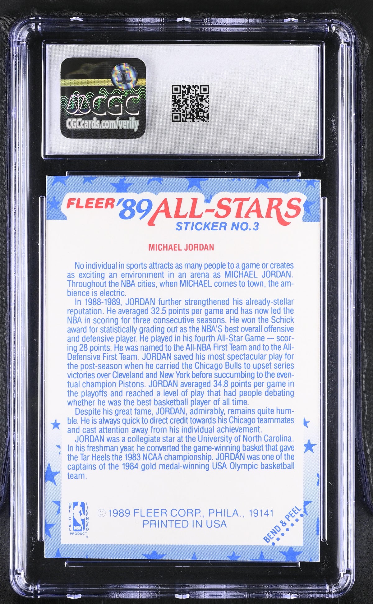 1989-90 Fleer Stickers Michael Jordan All-Star #3 CGC 7 Chicago Bulls