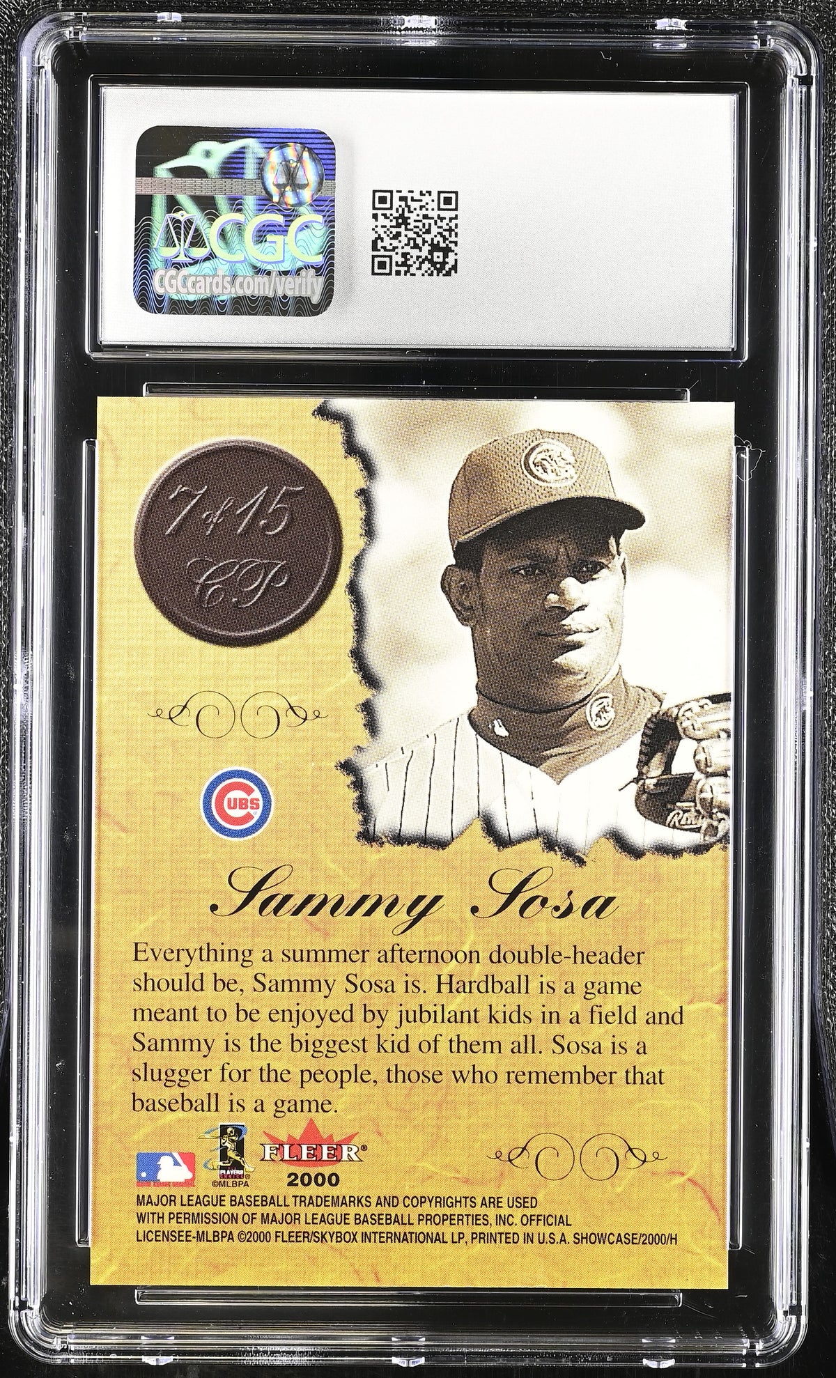 2000 Fleer Showcase Sammy Sosa Consummate Prose #7CP CGC 10 Chicago Cubs