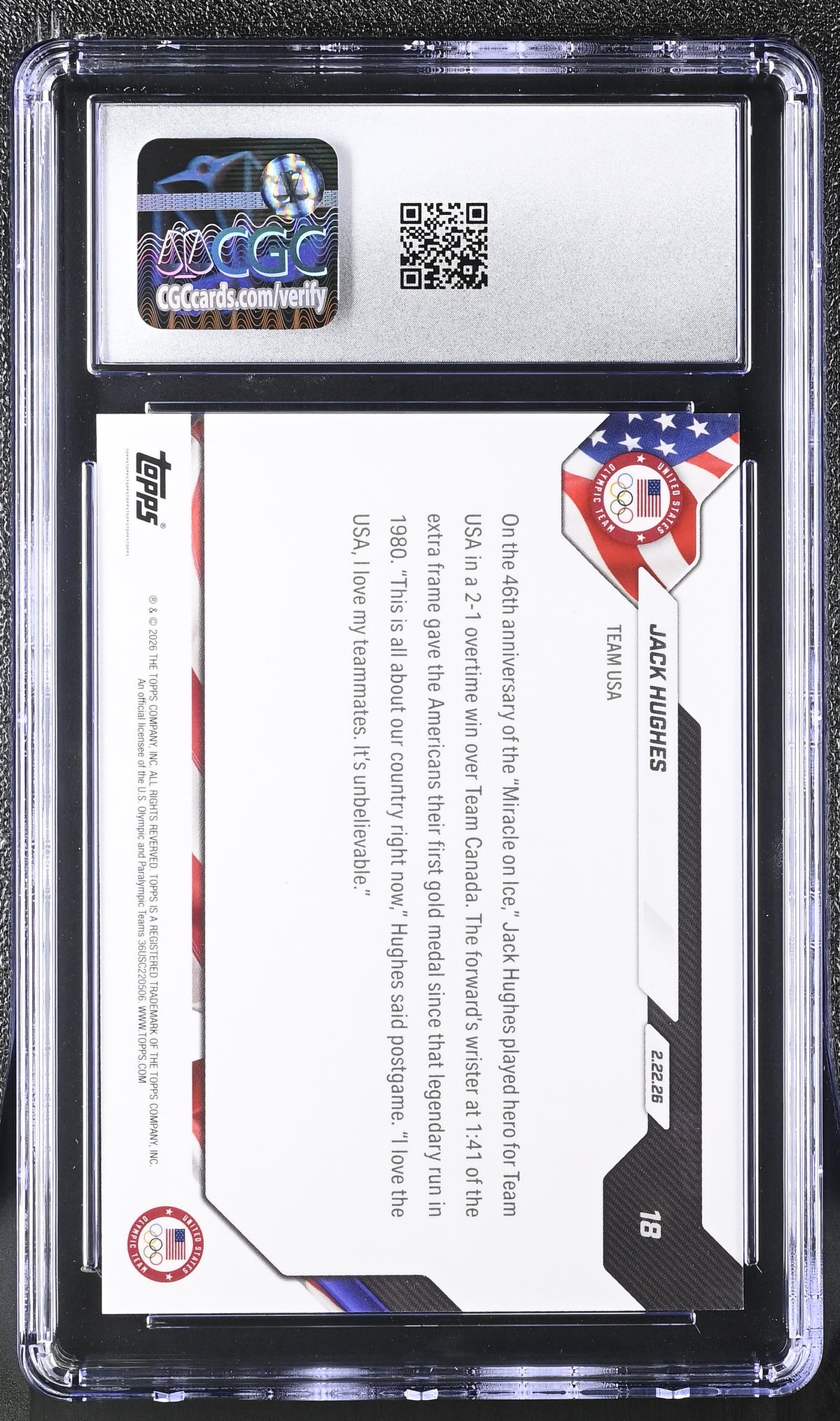 2026 Topps Now Olympics Jack Hughes #18 CGC 9 USA