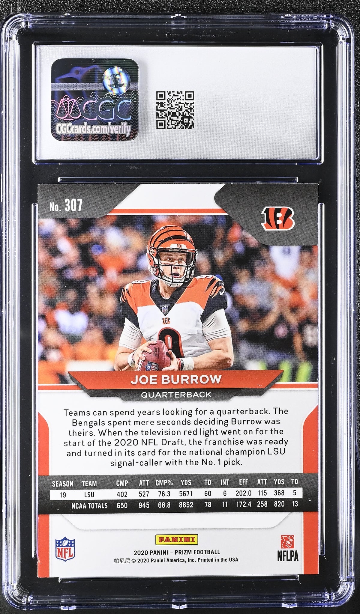 2020 Panini Prizm Joe Burrow Rookie #307 CGC 9.5 Cincinnati Bengals