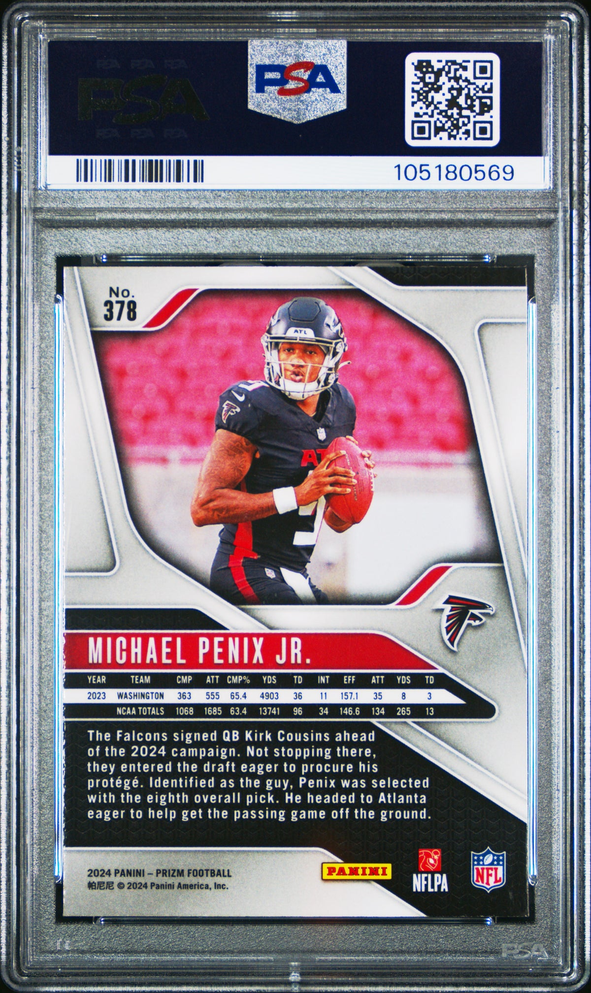 2024 Panini Prizm Michael Penix JR. Rookie #378 PSA 8 Atlanta Falcons