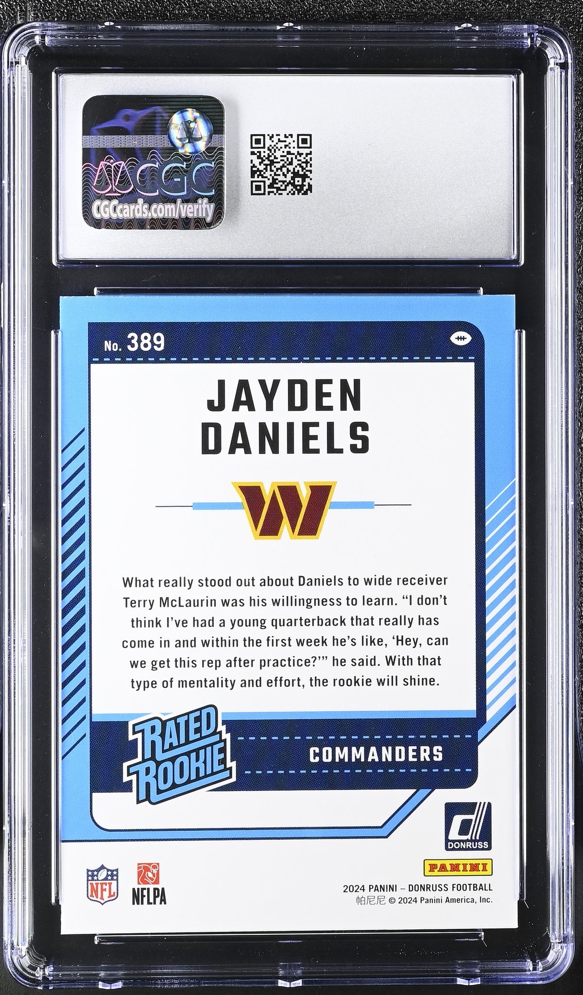 2024 Donruss Jayden Daniels Rookie #389 CGC 9.5 Washington Commanders