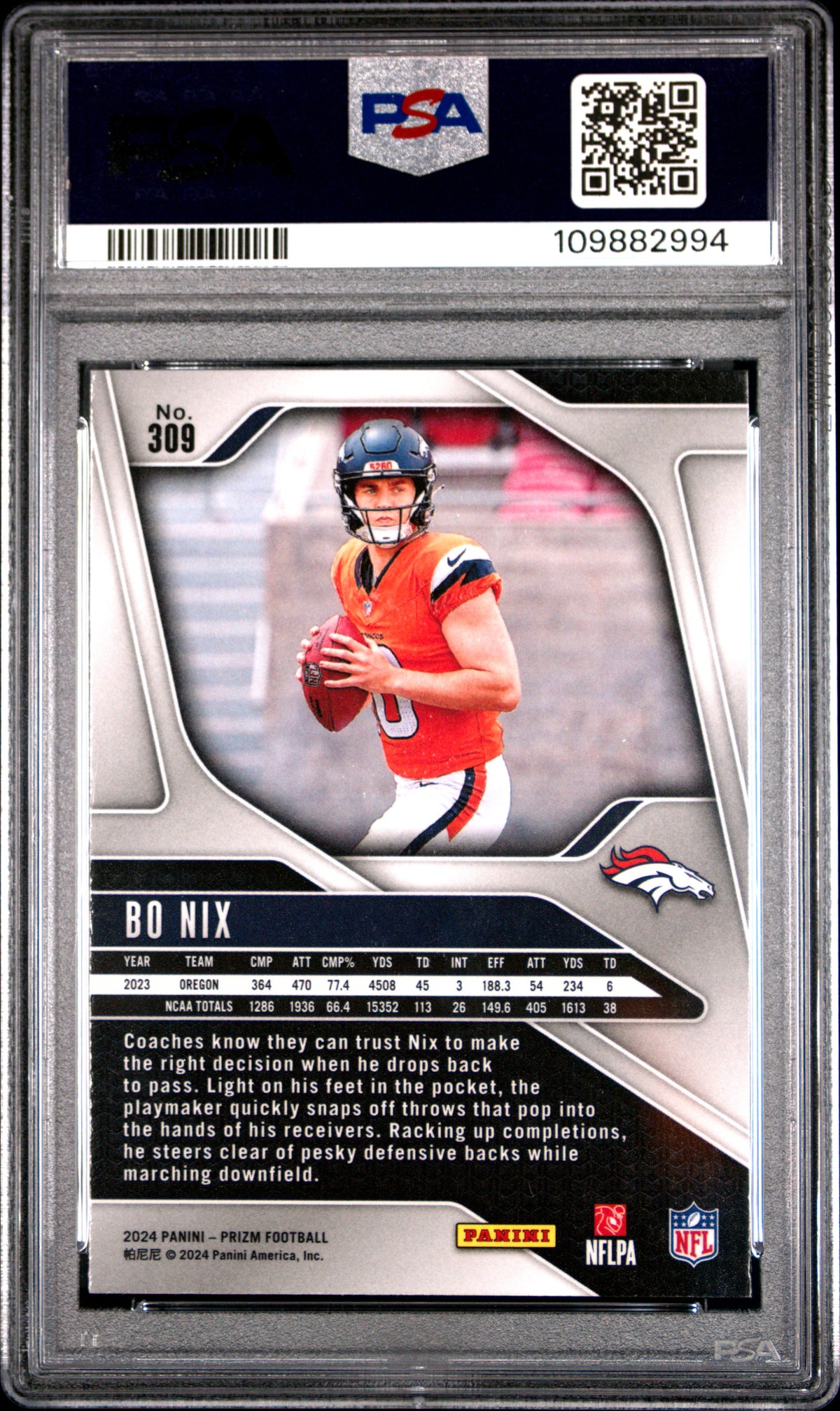 2024 Panini Prizm Bo Nix #309 PSA 8