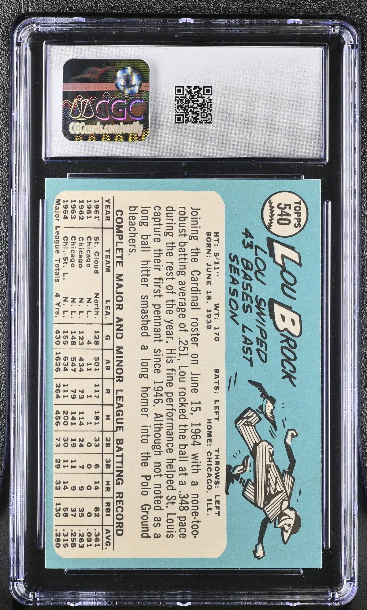 1965 Topps Lou Brock #540 CGC 8 St. Louis Cardinals