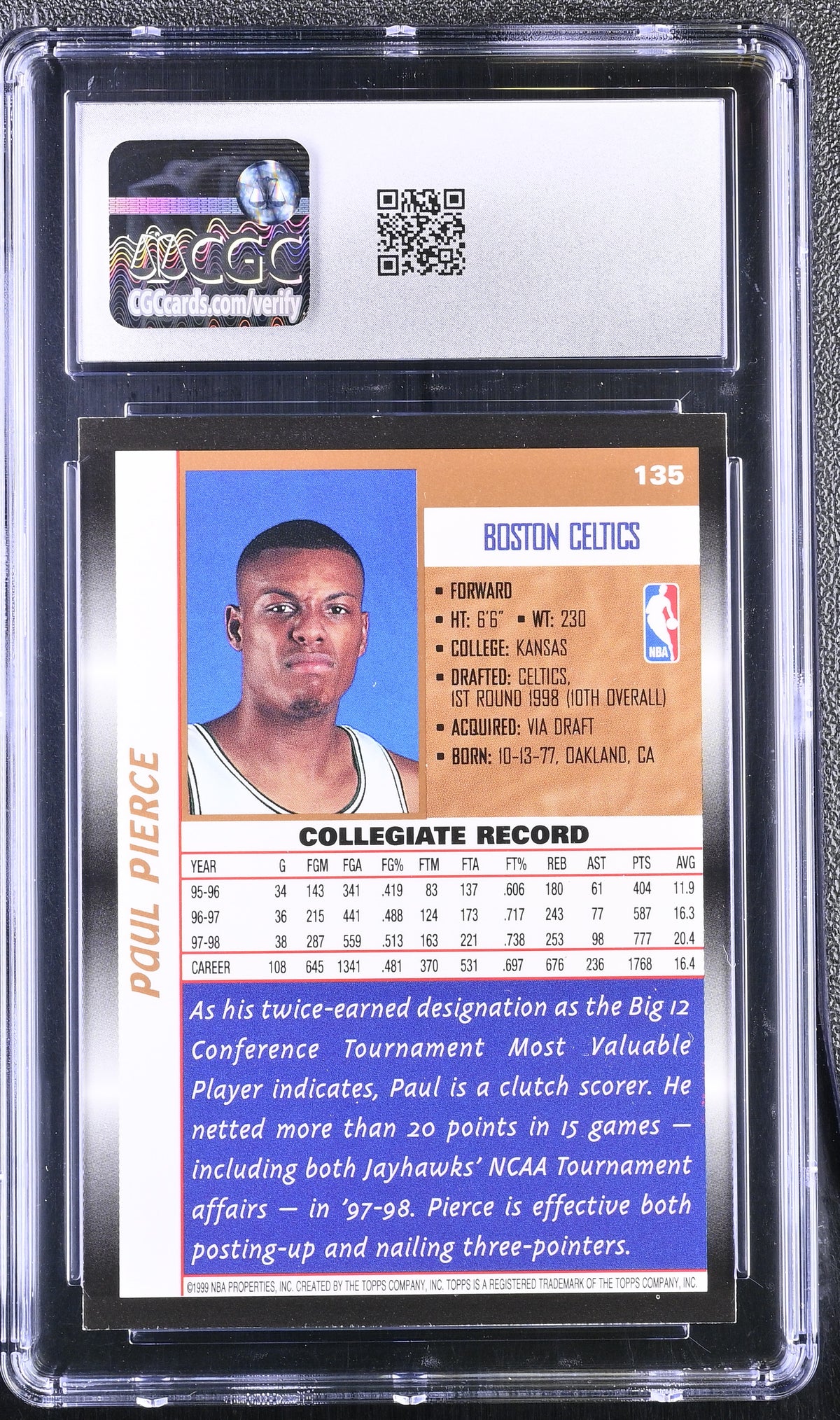 1998-99 Topps Paul Pierce #135 CGC 9