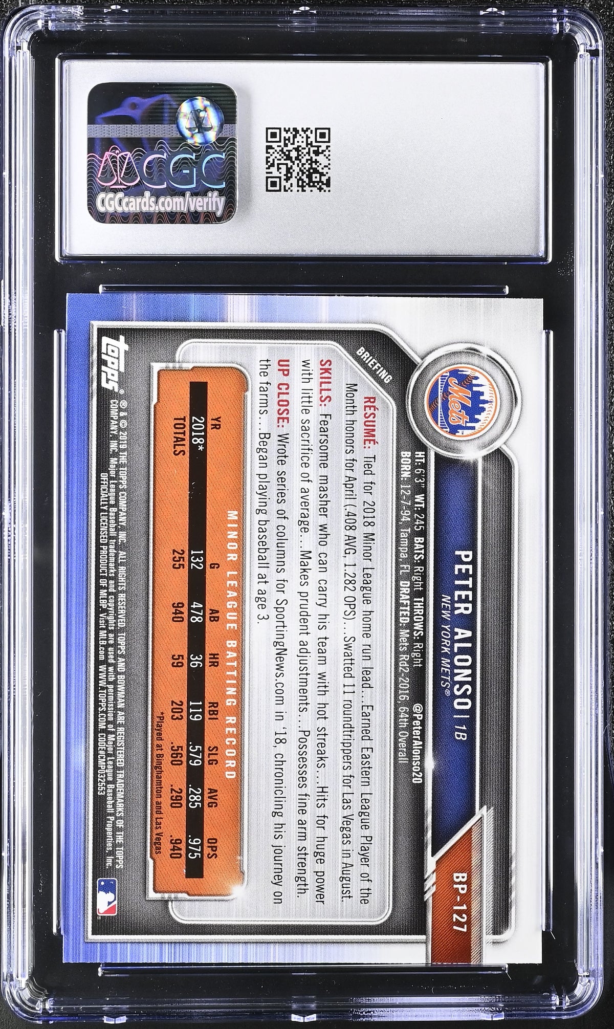 2019 Bowman Peter Alonso Prospects #BP-127 CGC 9.5