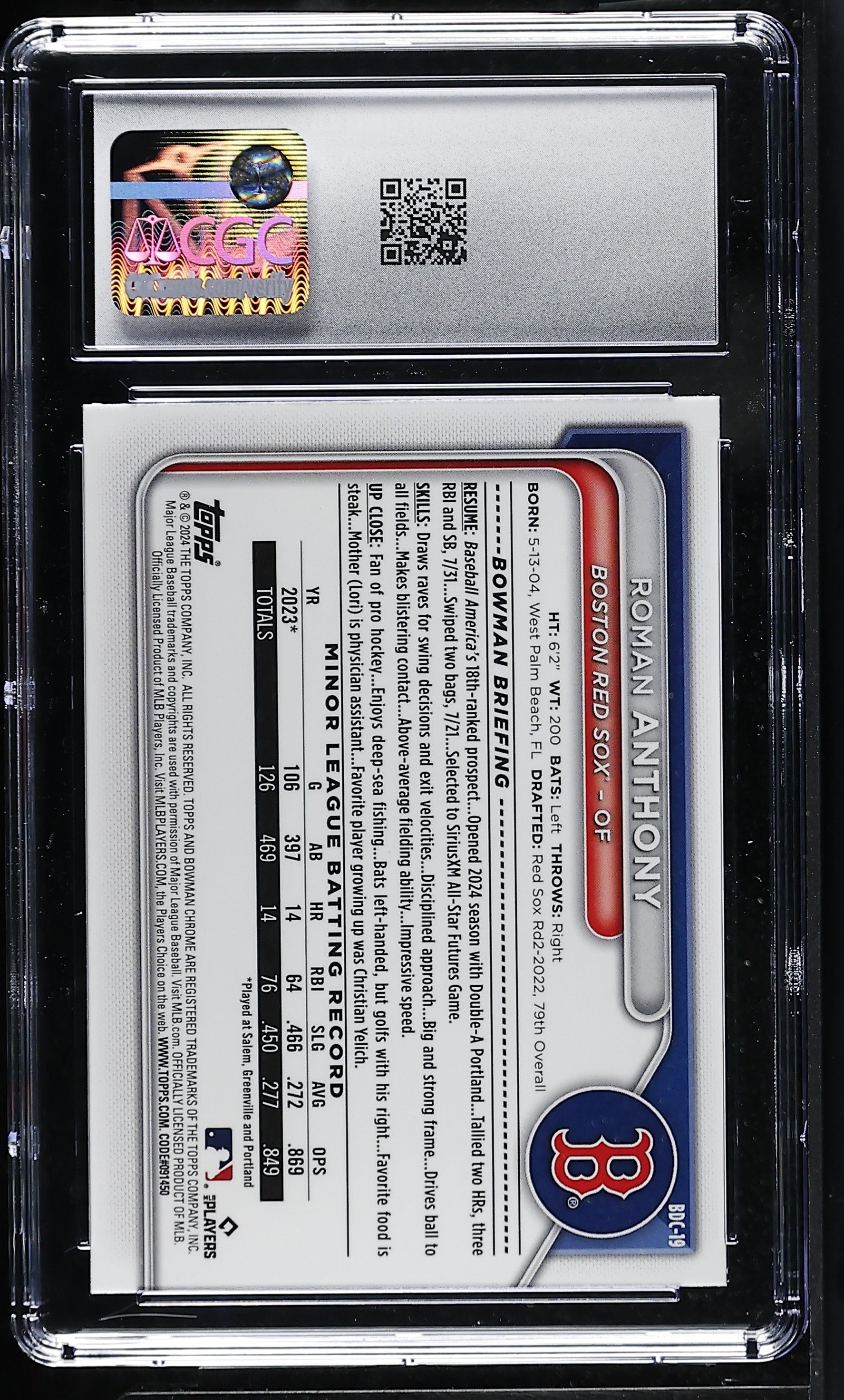 2024 Bowman Draft Roman Anthony #BDC-19 Chrome CGC 9.5