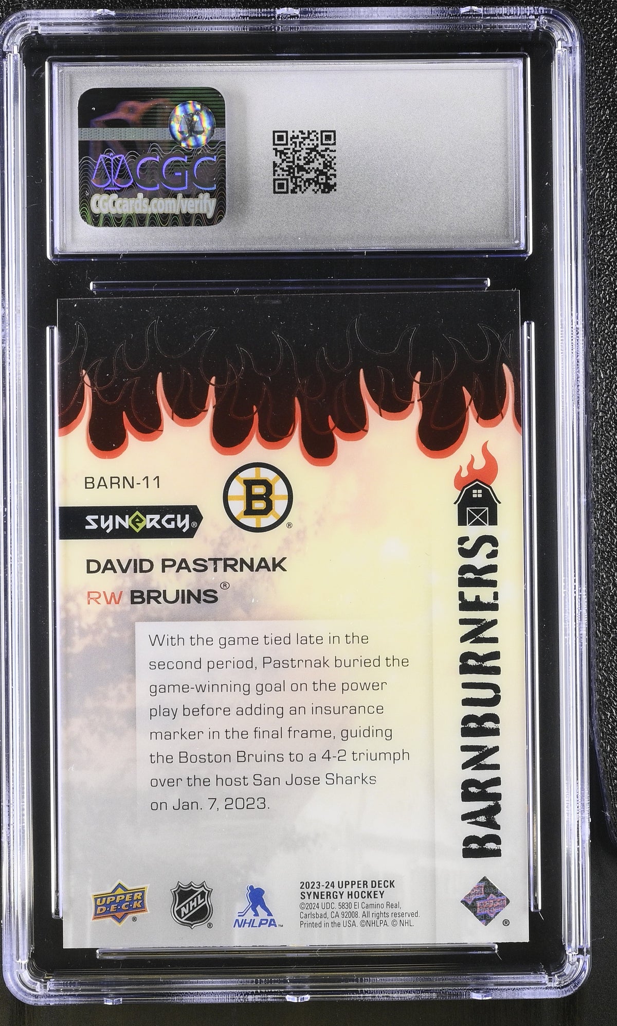 2023-24 Upper Deck Synergy David Pastrnak Barnburners #BARN-11 CGC 10 Bruins