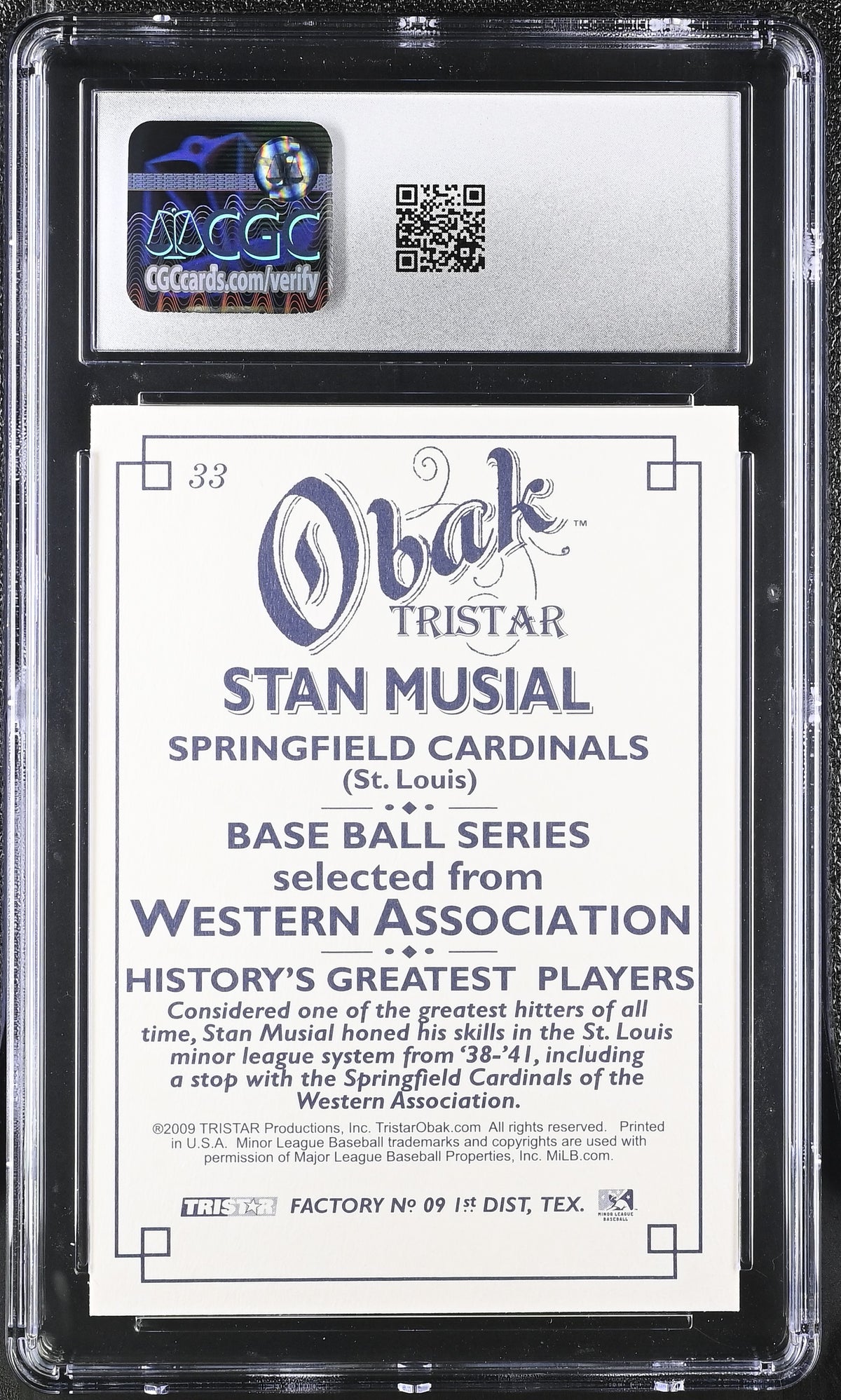 2009 Tristar Obak Stan Musial #33 CGC 9 St. Louis Cardinals