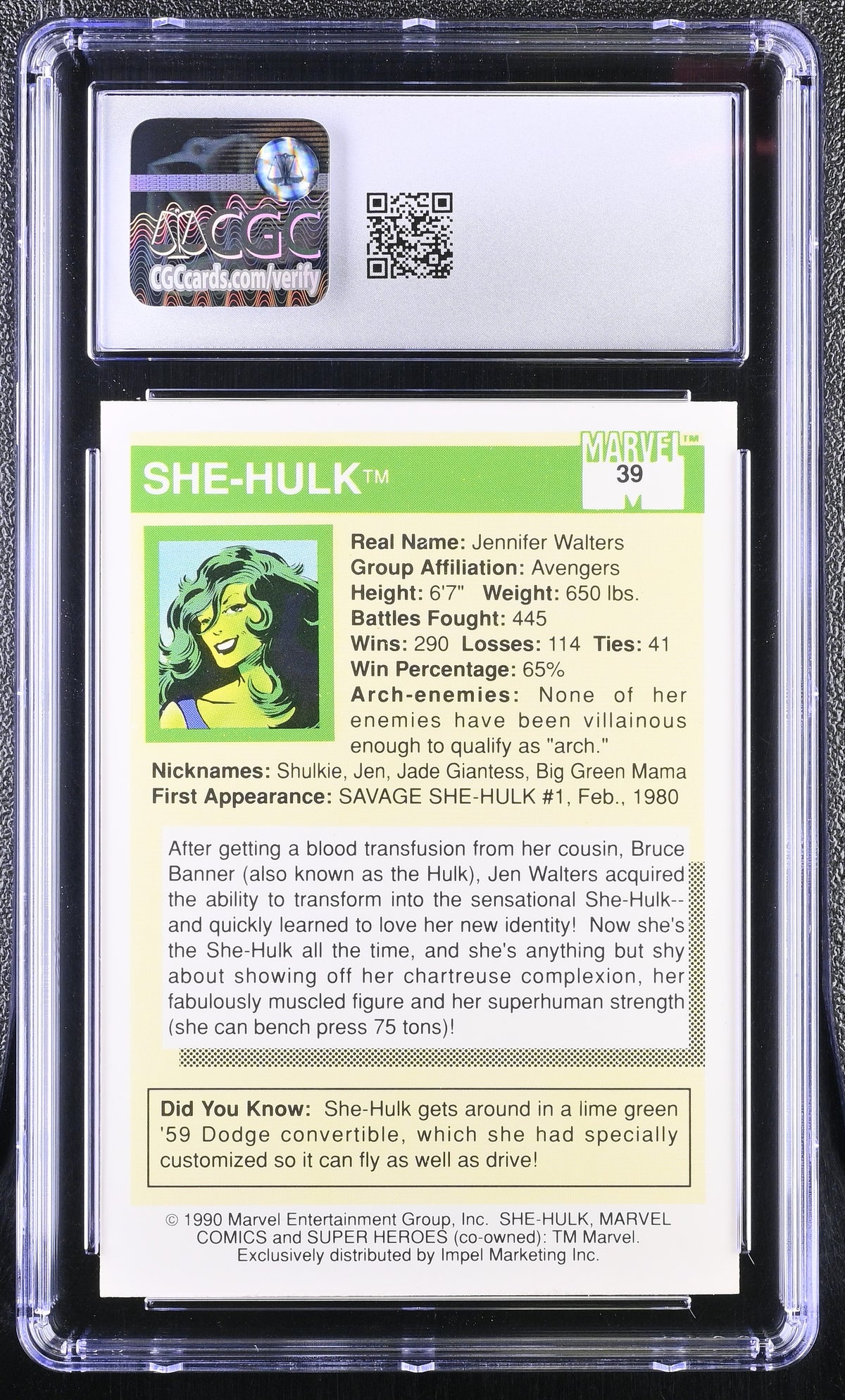 1990 Impel Marvel Universe Series I She-Hulk #39 CGC 9.5