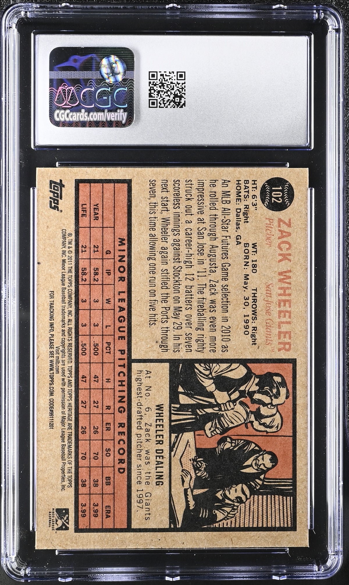 2011 Topps Heritage Minor League Zack Wheeler Rookie #102 CGC 10 San Jose Giants