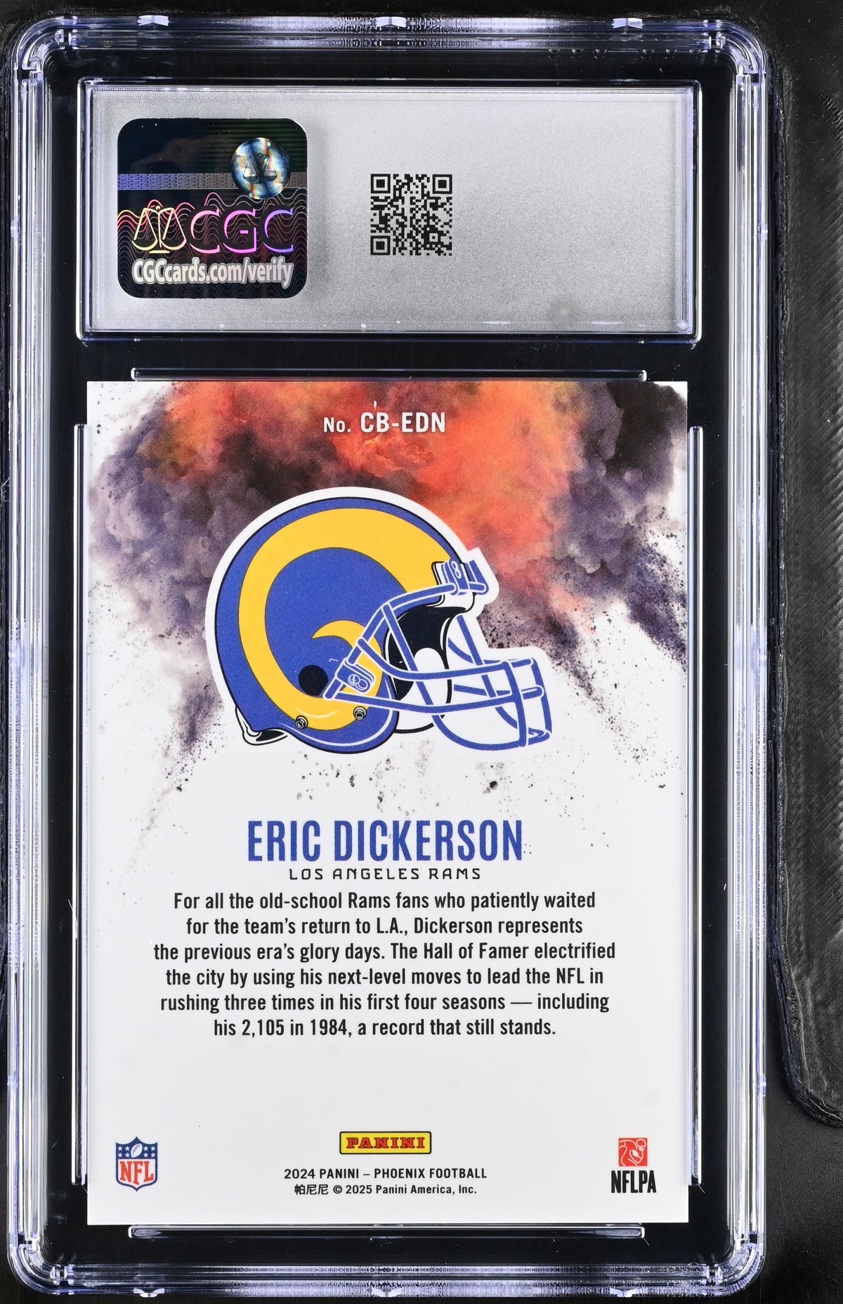 2024 Panini Phoenix Eric Dickerson Color Blast #CB-EDN CGC 10 St. Louis Rams