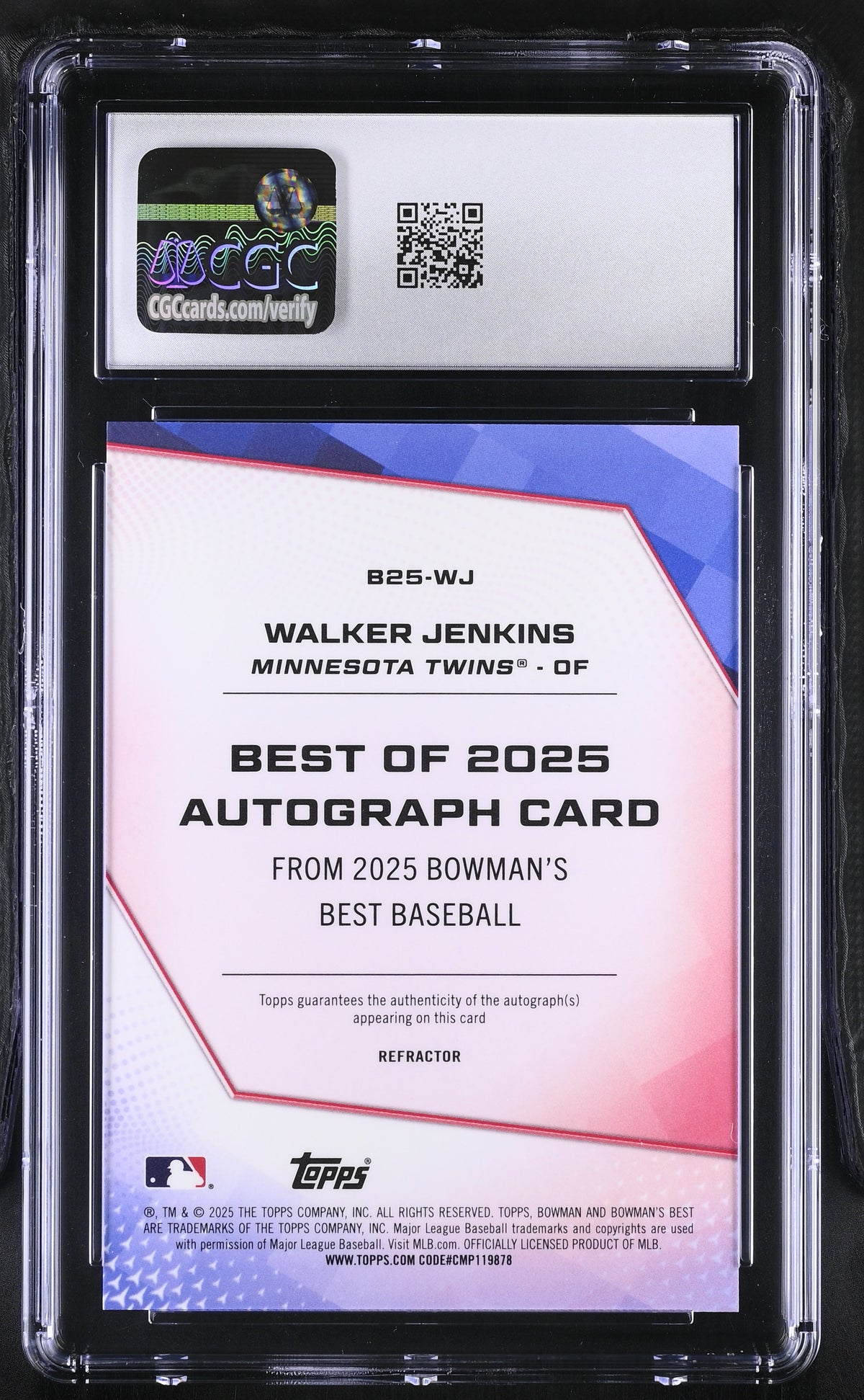 2025 Best Walker Jenkins Refractor Rookie Best of '25 Auto B25-WJ CGC 9.5 Twins